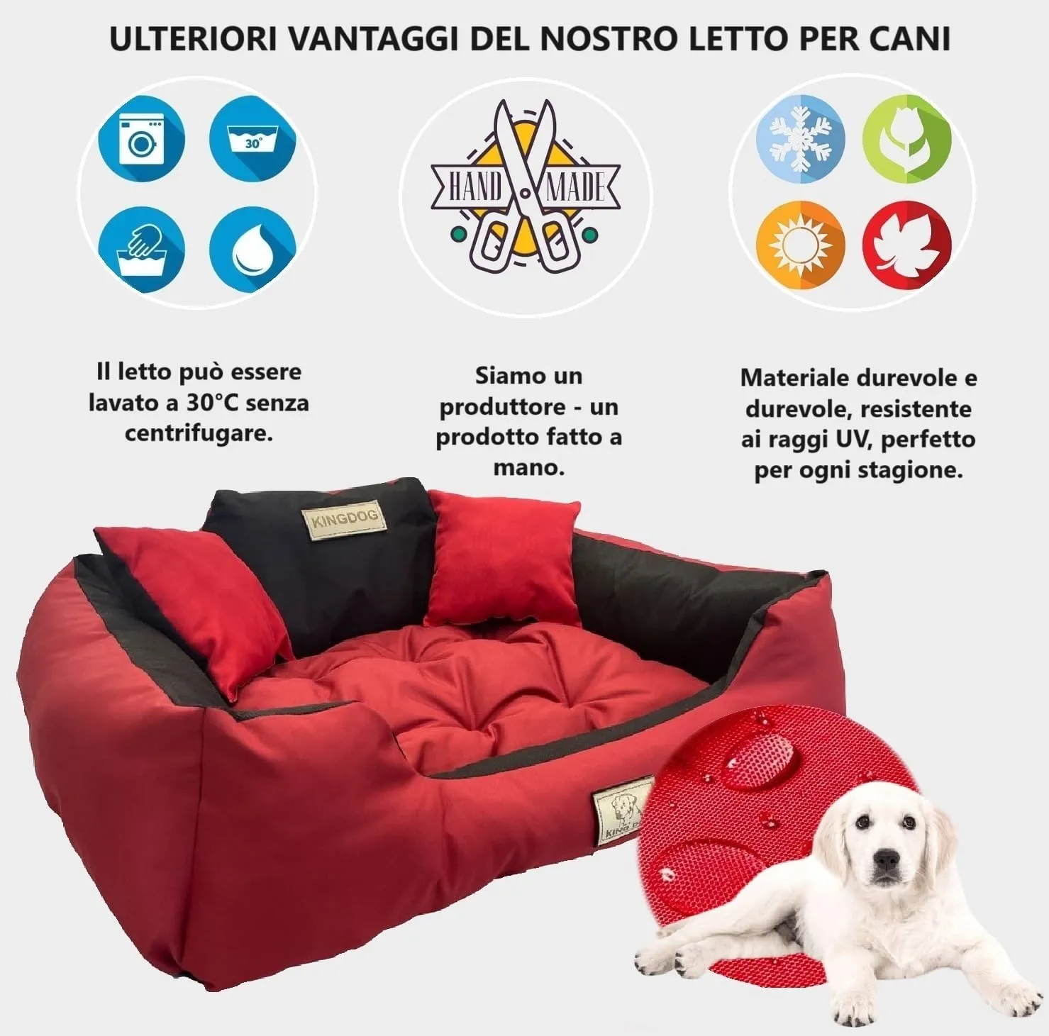 KING DOG Letto per cani grandi XL 115 x 95 cm Cuscino impermeabile lavabile, comodo divano morbido e morbido, antiscivolo, per dormire per cani e interni, resistente, prodotto in UE - immagine 6