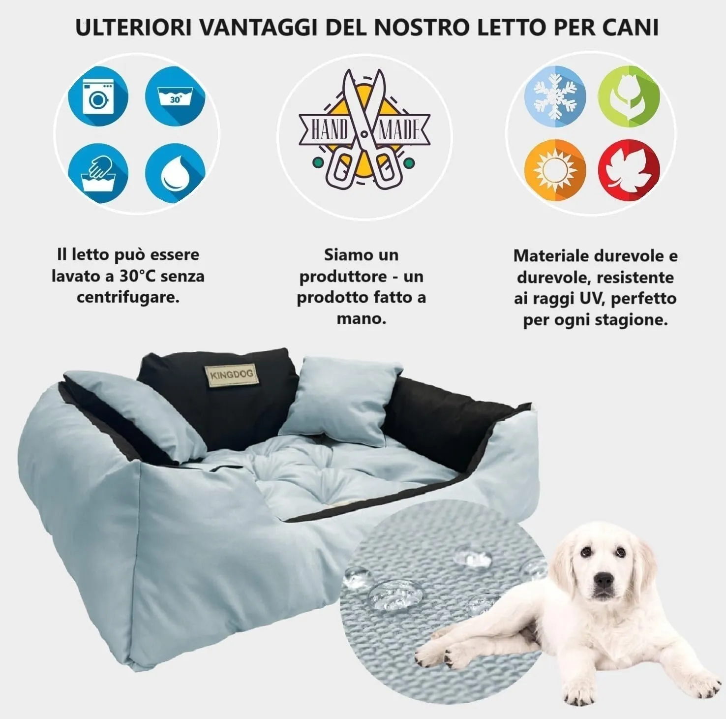 KING DOG Letto per Cani Grande Taglia XL 115x95 cm | Cuscino per Cani Impermeabile | Divano per Cani Adatto al Lavaggio | Cuccia Cane Interno | Brandina per Cani Grigio - immagine 6