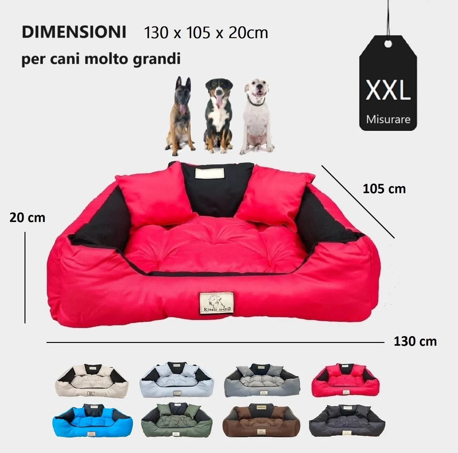 KING DOG Letto per cani molto grandi, XXL, 130 x 105 cm, cuscino impermeabile, lavabile, comodo divano, morbido, antiscivolo, per dormire per cani, interno resistente, realizzato in UE - immagine 4