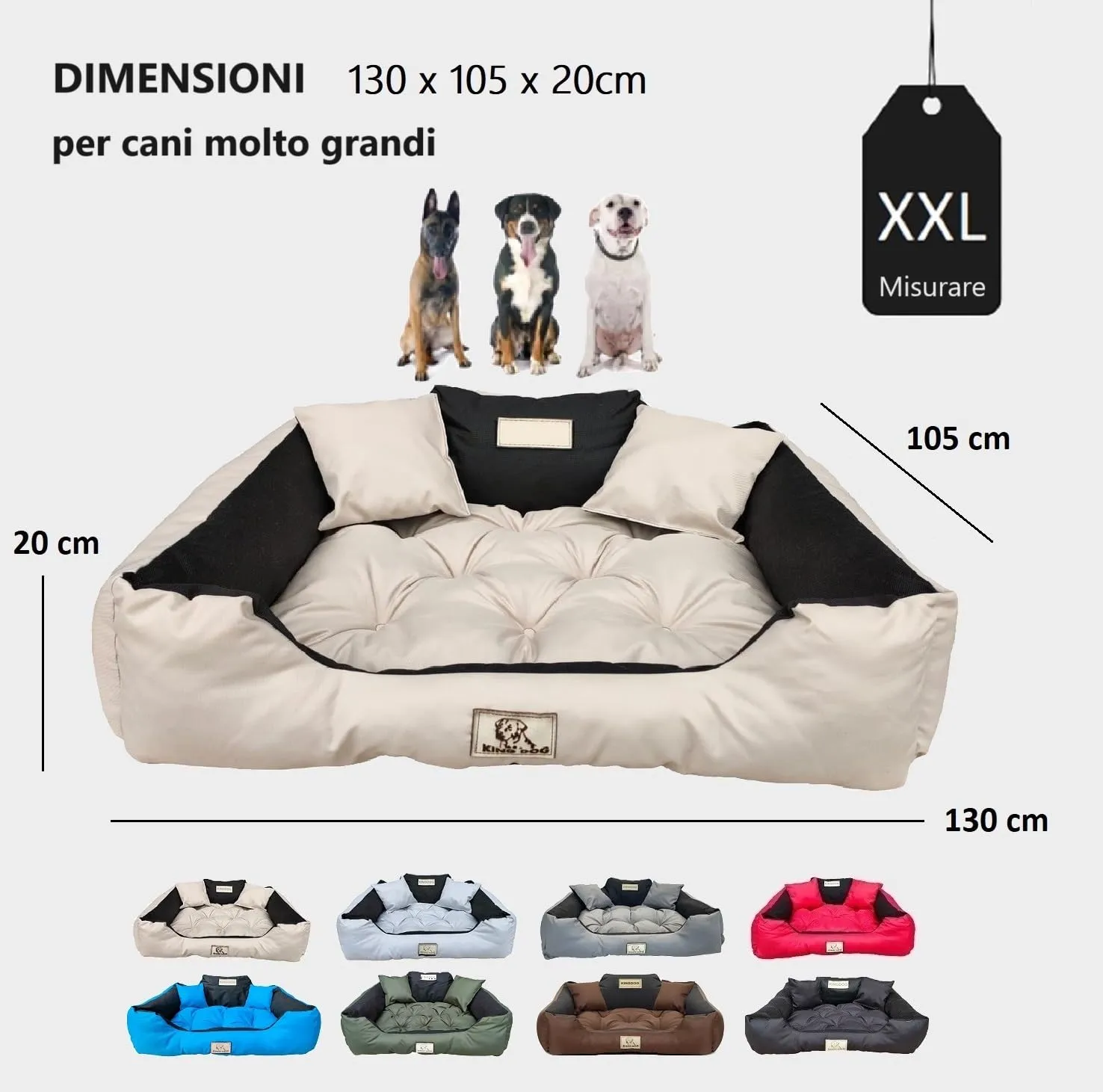 KING DOG Letto per cani molto grandi, XXL, 130 x 105 cm, cuscino impermeabile, lavabile, comodo divano, morbido, antiscivolo, per dormire per cani, interno resistente, realizzato in UE beige - immagine 4