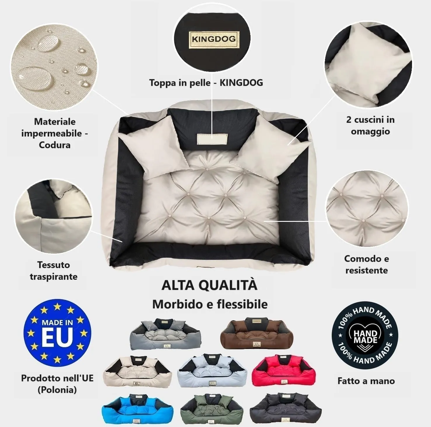 KING DOG Letto per Cani Molto Grande Taglia 3XL 145x115 cm | Cuscino per Cani Impermeabile | Divano per Cani Adatto al Lavaggio | Cuccia Cane Interno | Brandina per Cani Beige - immagine 2