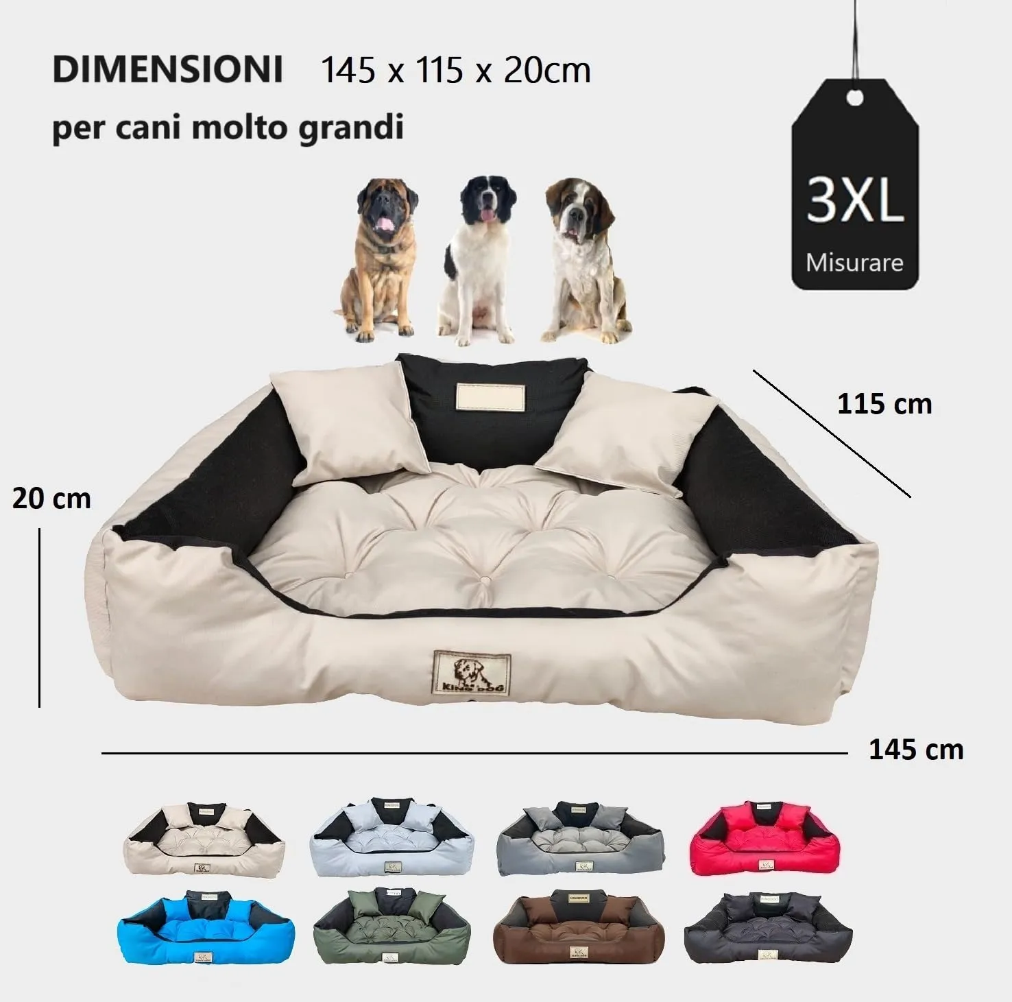KING DOG Letto per Cani Molto Grande Taglia 3XL 145x115 cm | Cuscino per Cani Impermeabile | Divano per Cani Adatto al Lavaggio | Cuccia Cane Interno | Brandina per Cani Beige - immagine 4