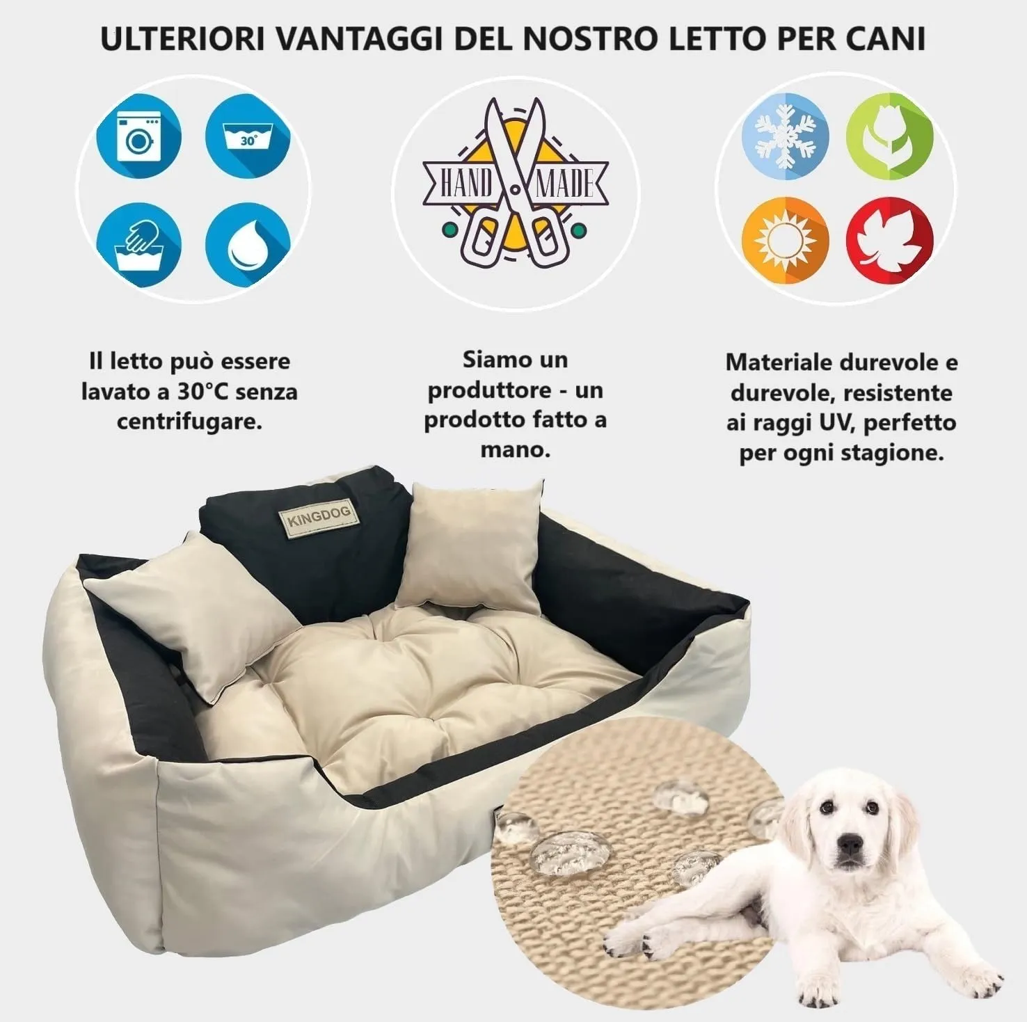 KING DOG Letto per Cani Molto Grande Taglia 3XL 145x115 cm | Cuscino per Cani Impermeabile | Divano per Cani Adatto al Lavaggio | Cuccia Cane Interno | Brandina per Cani Beige - immagine 6