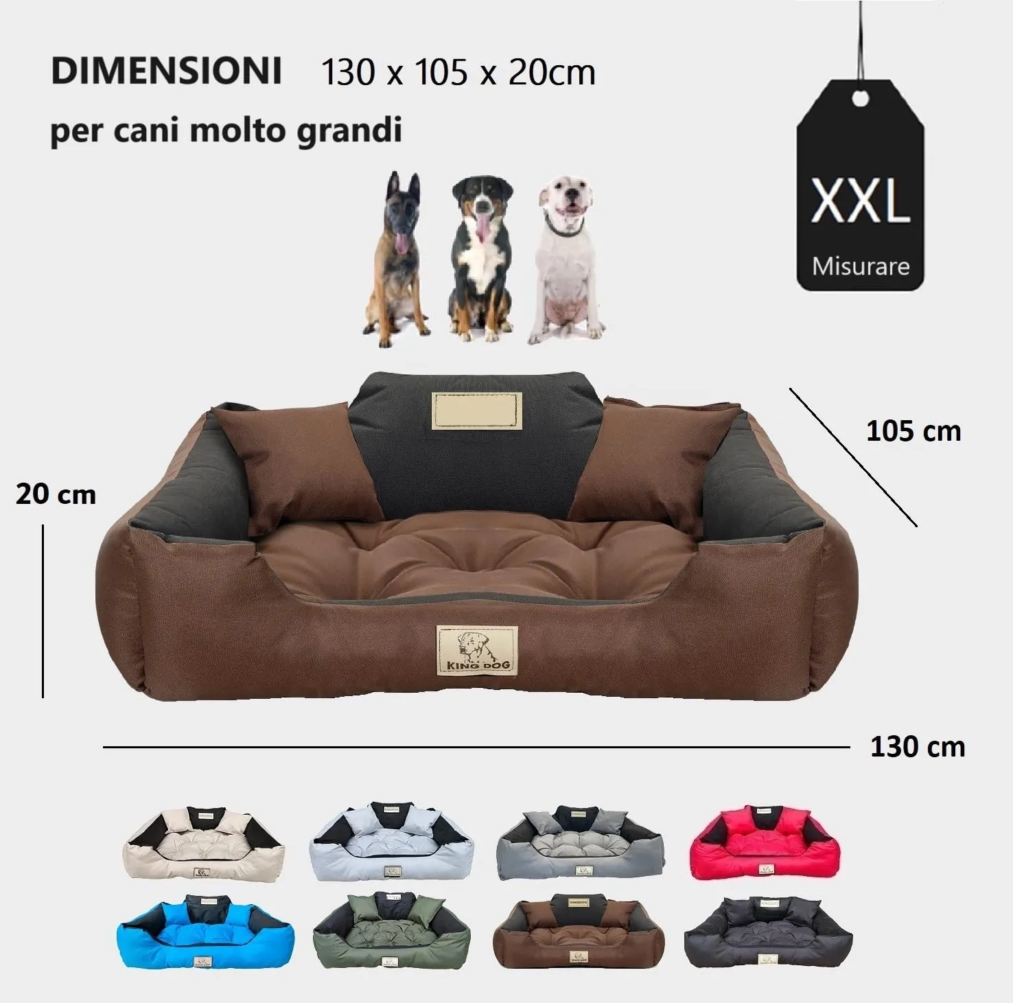KING DOG Letto per Cani XXL 130x105 cm | Cuscino Impermeabile | Lavabile | Cuccia Interna | Brandina Marrone - immagine 4