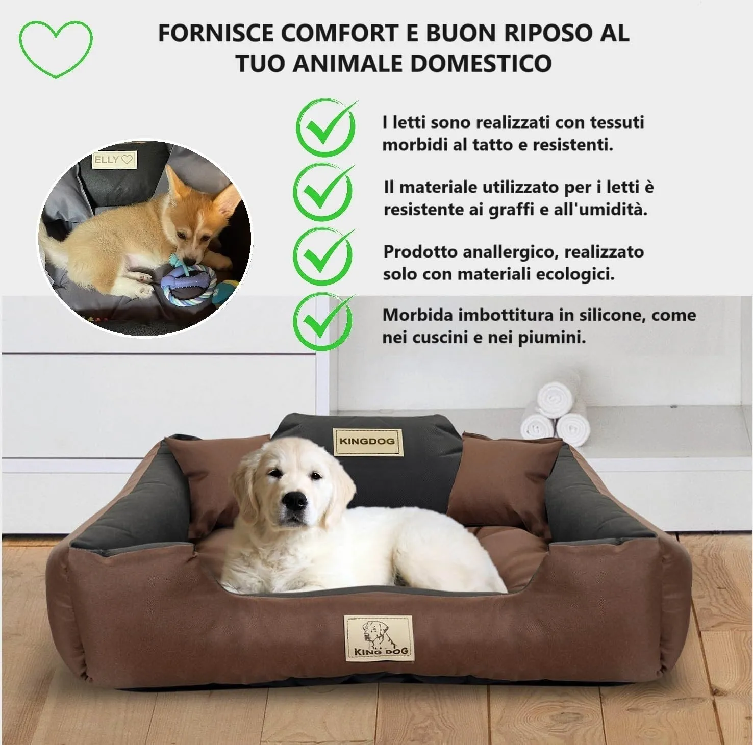 KING DOG Letto per Cani XXL 130x105 cm | Cuscino Impermeabile | Lavabile | Cuccia Interna | Brandina Marrone - immagine 5