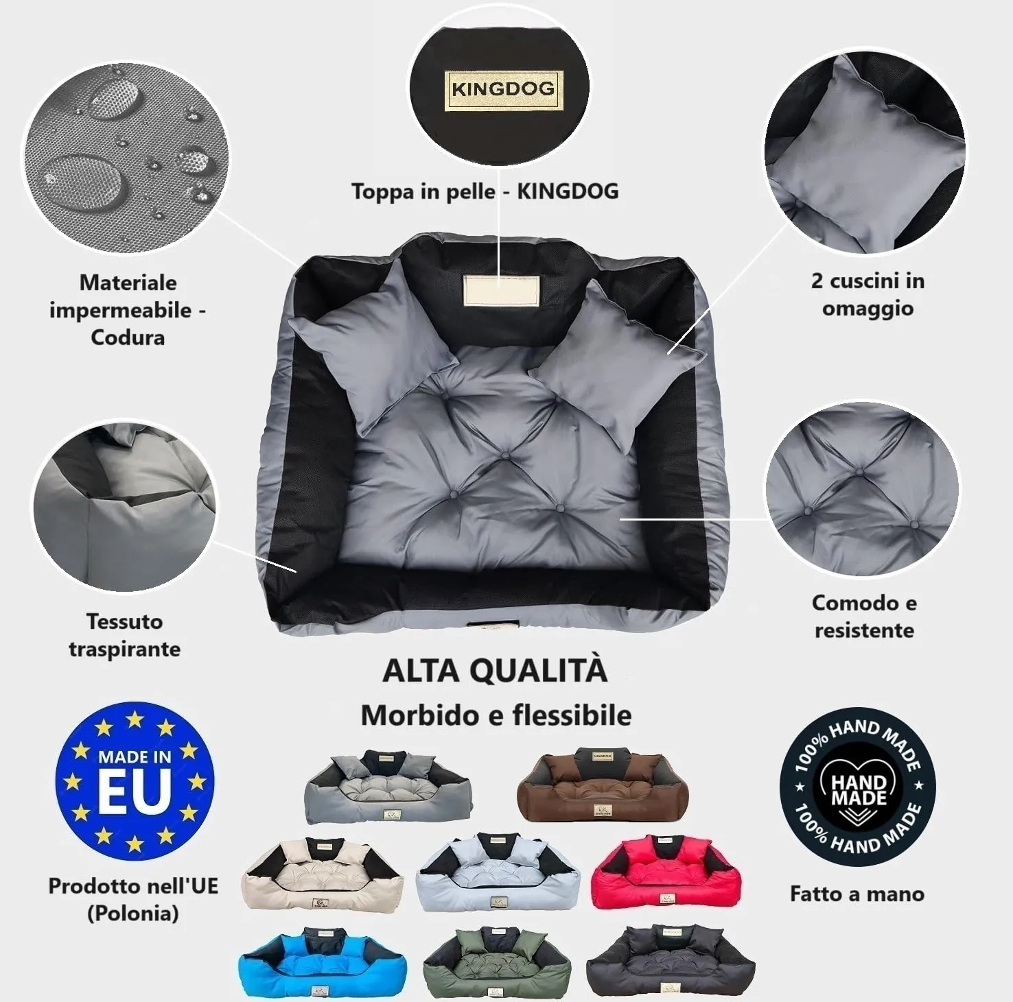 KING DOG Letto per Cani XXL 130x105 cm | Cuscino Impermeabile | Lavabile | Cuccia Grigio - immagine 2