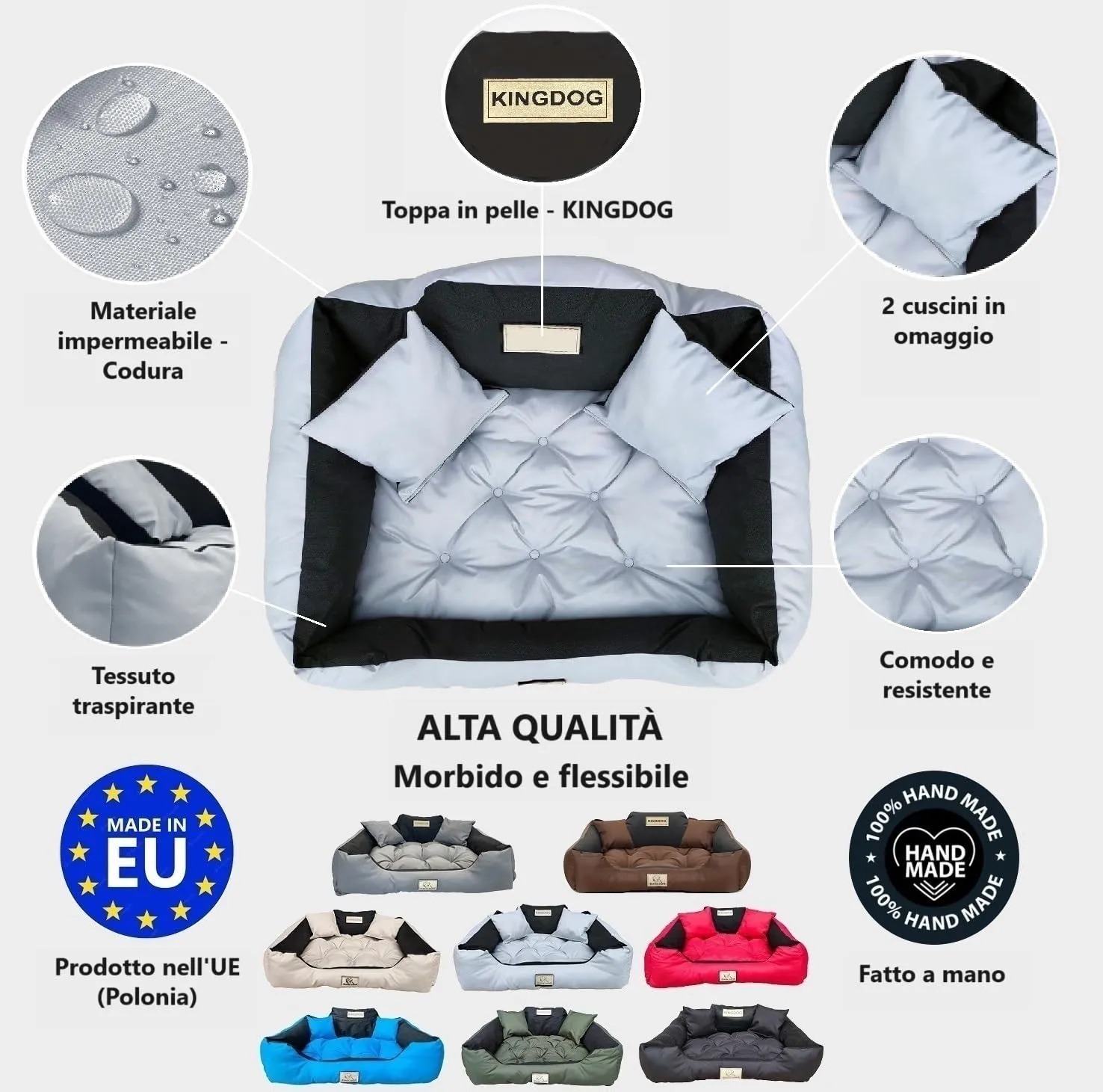 KING DOG Letto per Cani Medio Taglia M 75x65 cm | Cuscino Impermeabile | Divano Adatto al Lavaggio | Cuccia Interno | Brandina Grigio - immagine 2