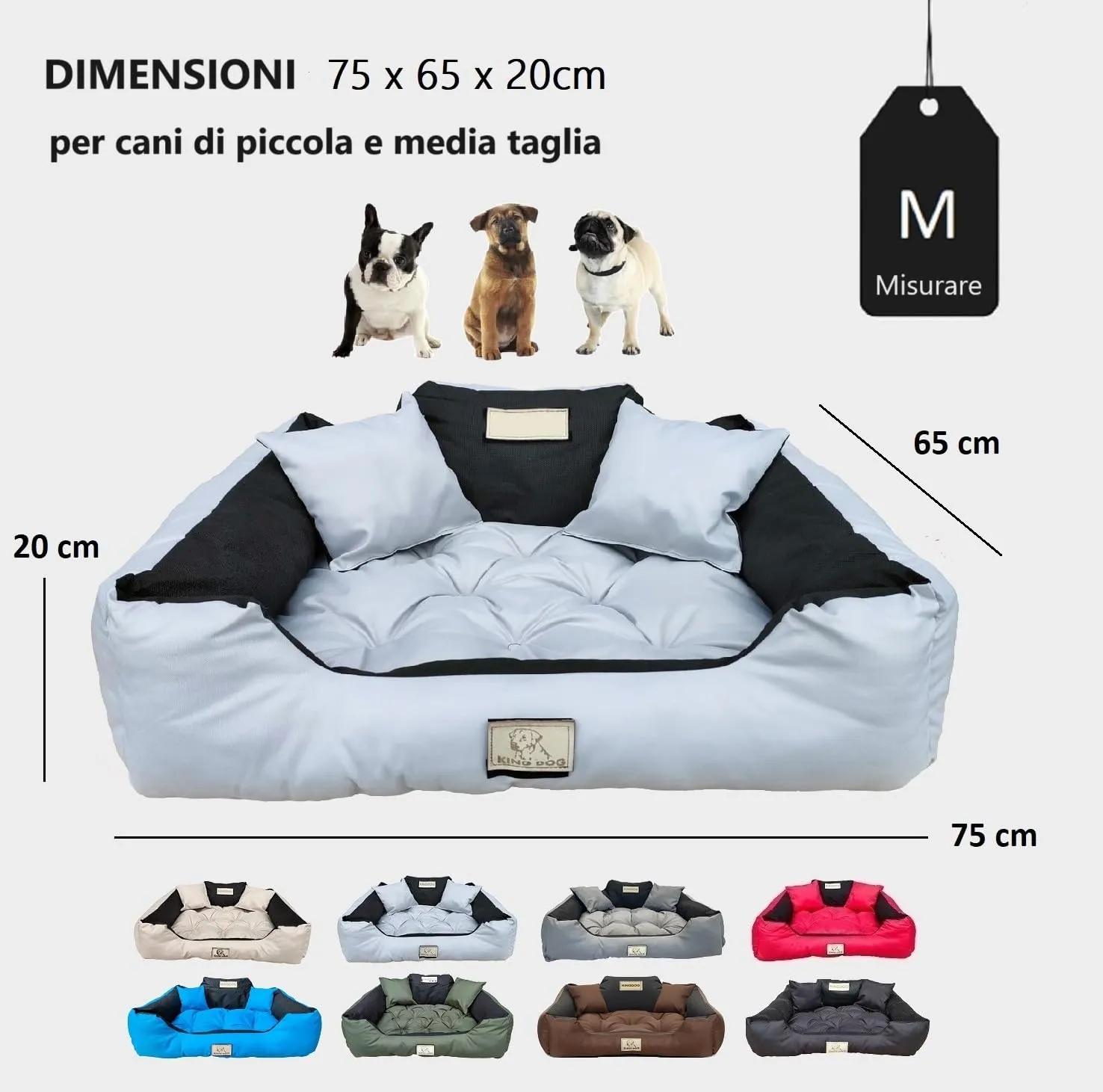 KING DOG Letto per Cani Medio Taglia M 75x65 cm | Cuscino Impermeabile | Divano Adatto al Lavaggio | Cuccia Interno | Brandina Grigio - immagine 4