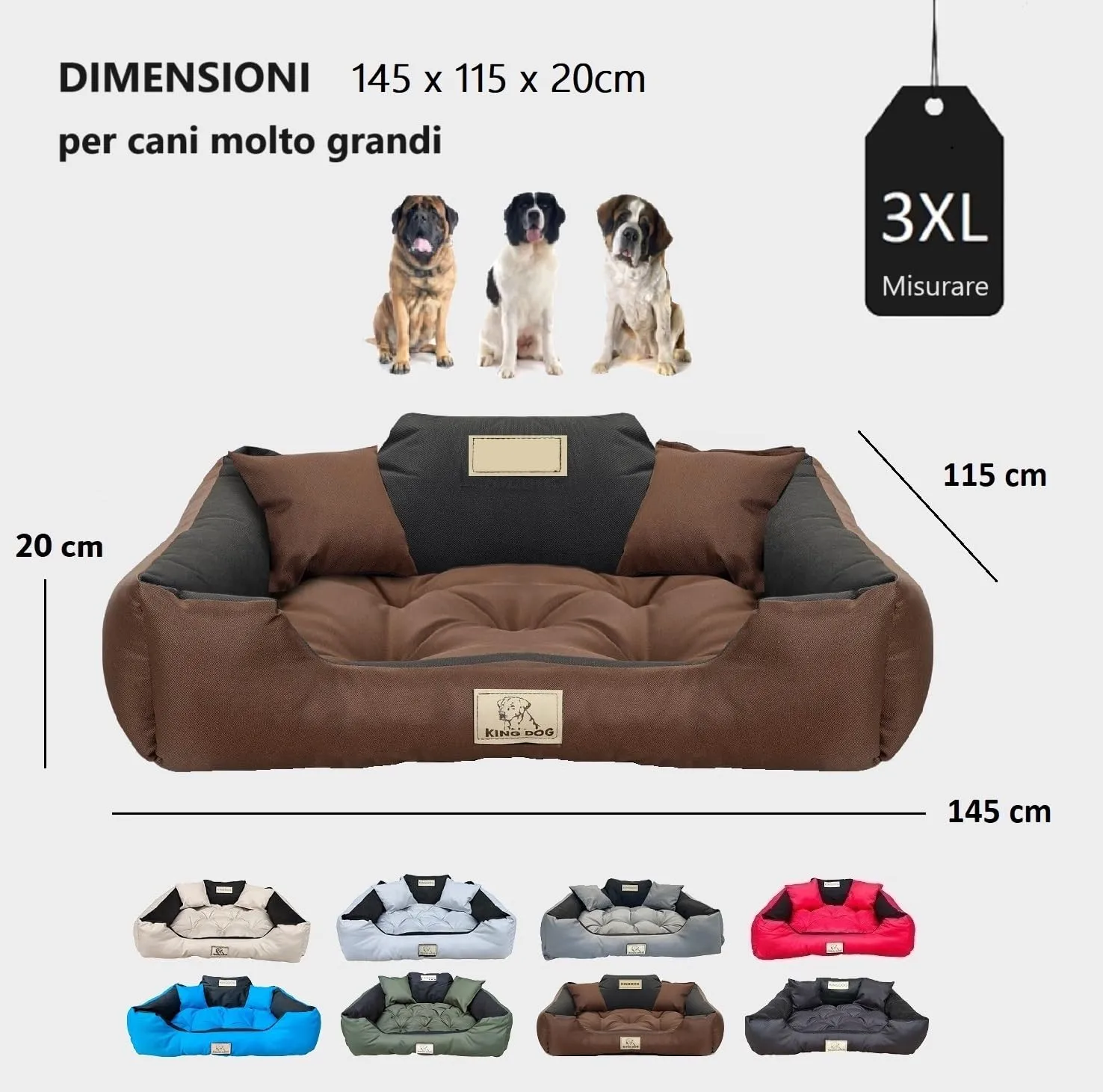 KING DOG Letto per Cani Molto Grande Taglia 3XL 145x115 cm | Cuscino Impermeabile | Divano Adatto al Lavaggio | Cuccia Interno | Brandina Marrone - immagine 4