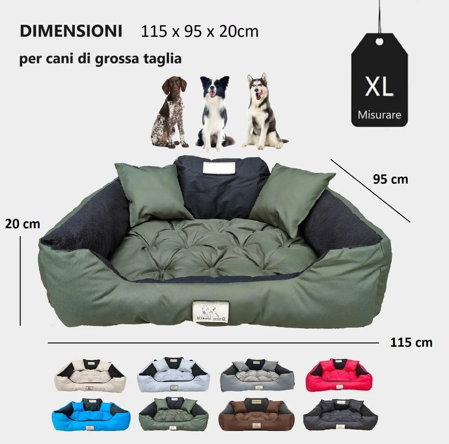 KING DOG Letto per cani grandi XL 115 x 95 cm Cuscino impermeabile lavabile, comodo divano morbido e morbido, antiscivolo, per dormire per cani e interni, resistente, prodotto in UE verde - immagine 4