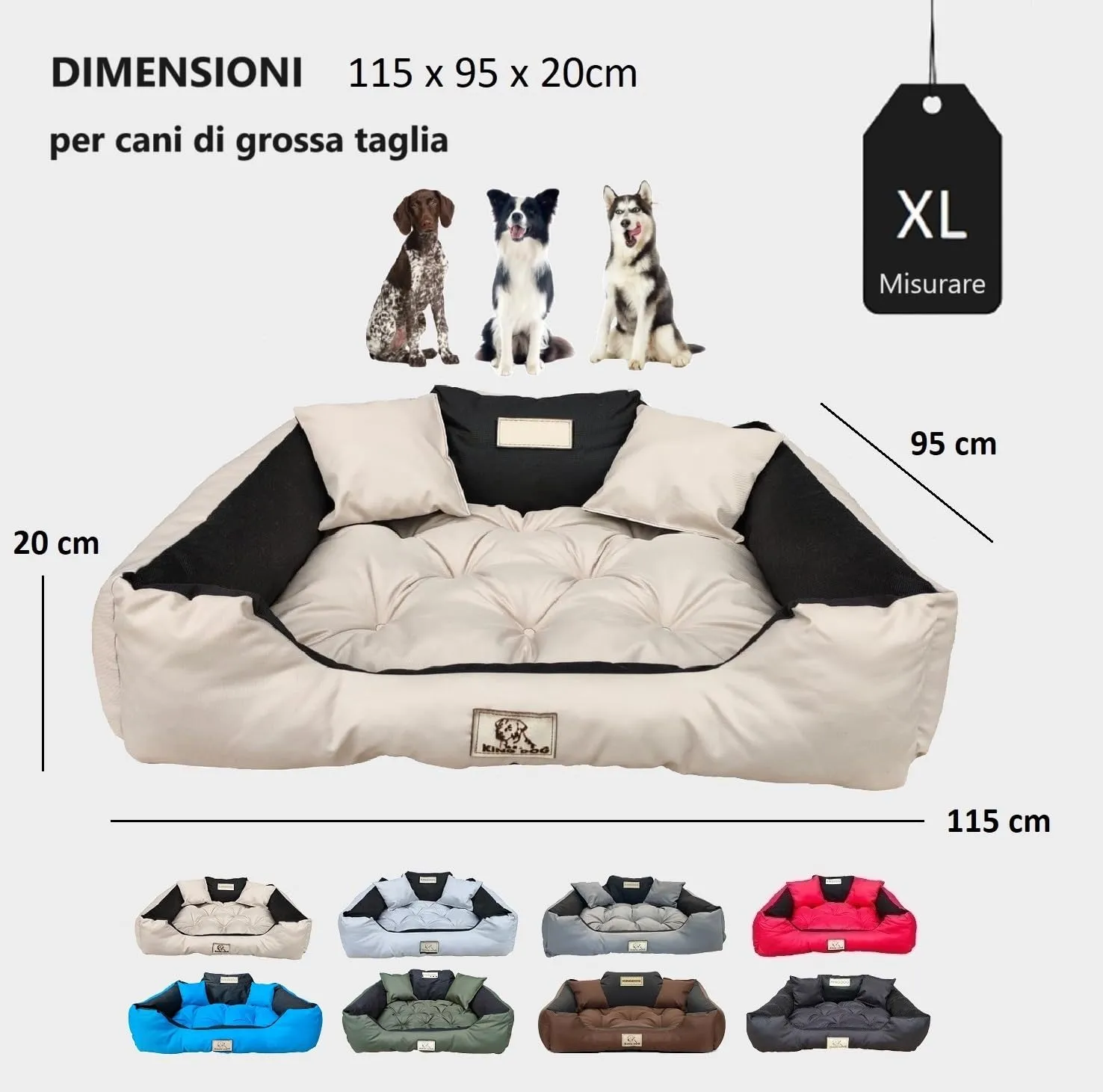 KING DOG Letto per cani grandi XL 115 x 95 cm Cuscino impermeabile lavabile divano confortevole soffice e soffice antiscivolo per dormire per cani interni resistenti Made in UE Beige - immagine 4