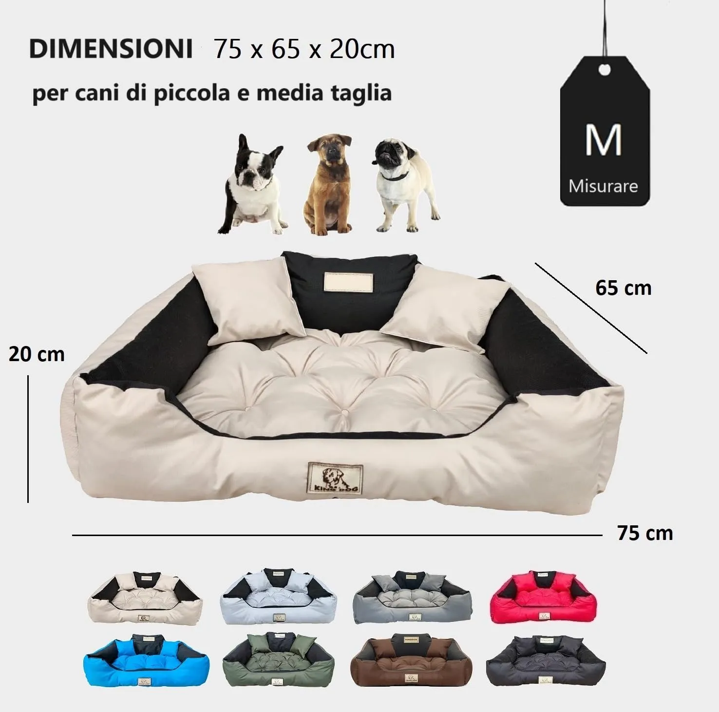 KING DOG Letto per Cani Medio Taglia M 75x65 cm | Cuscino Impermeabile | Divano Adatto al Lavaggio | Cuccia Interno | Brandina Beige - immagine 4
