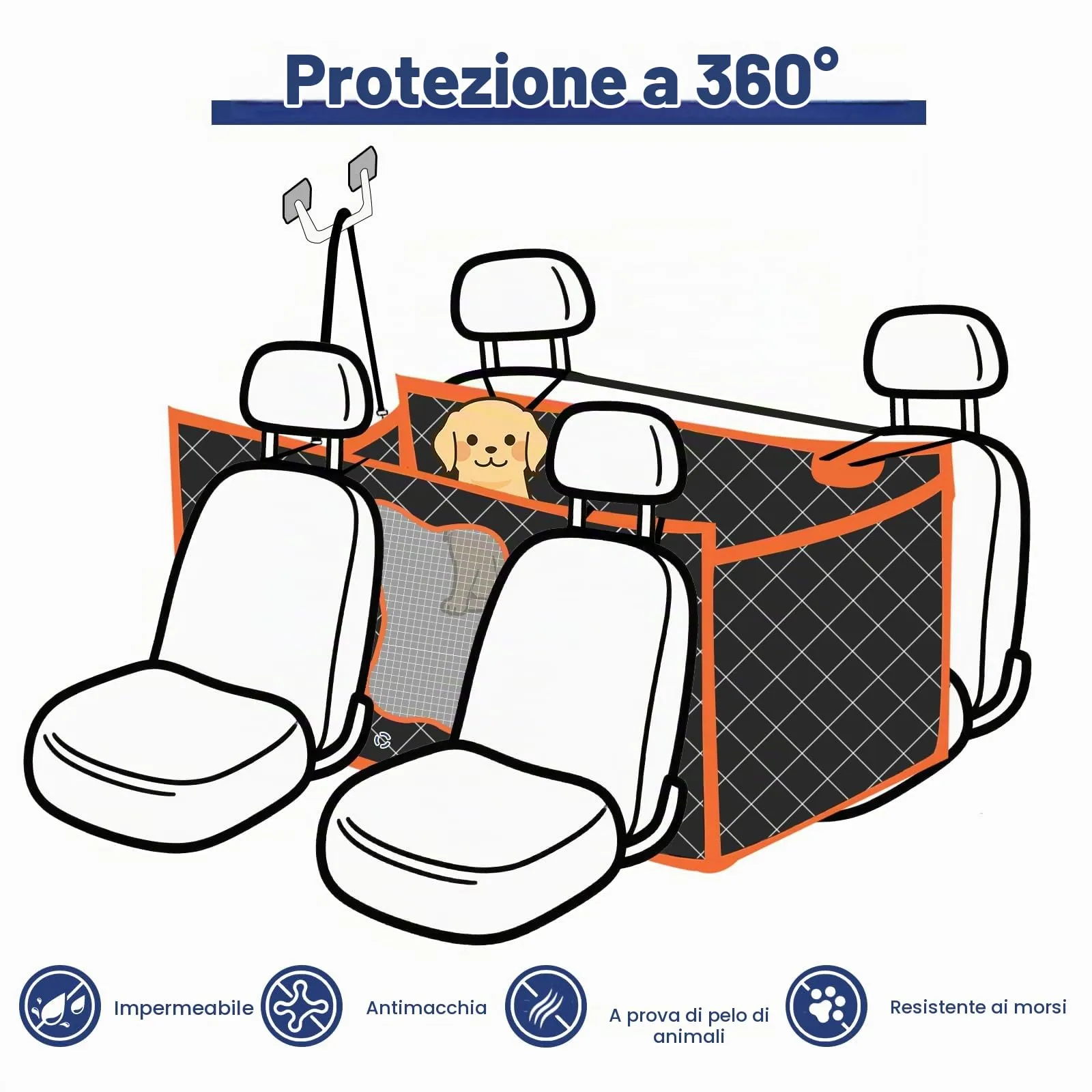 Vortix Coprisedile Auto Per Cani – Il Miglior Compagno Di Viaggio, Ti Consente Di Lavare L'auto Meno Spesso E Protegge Gli Interni Dell'auto Da Macchie, Graffi E Peli Di Animali Domestici - immagine 2