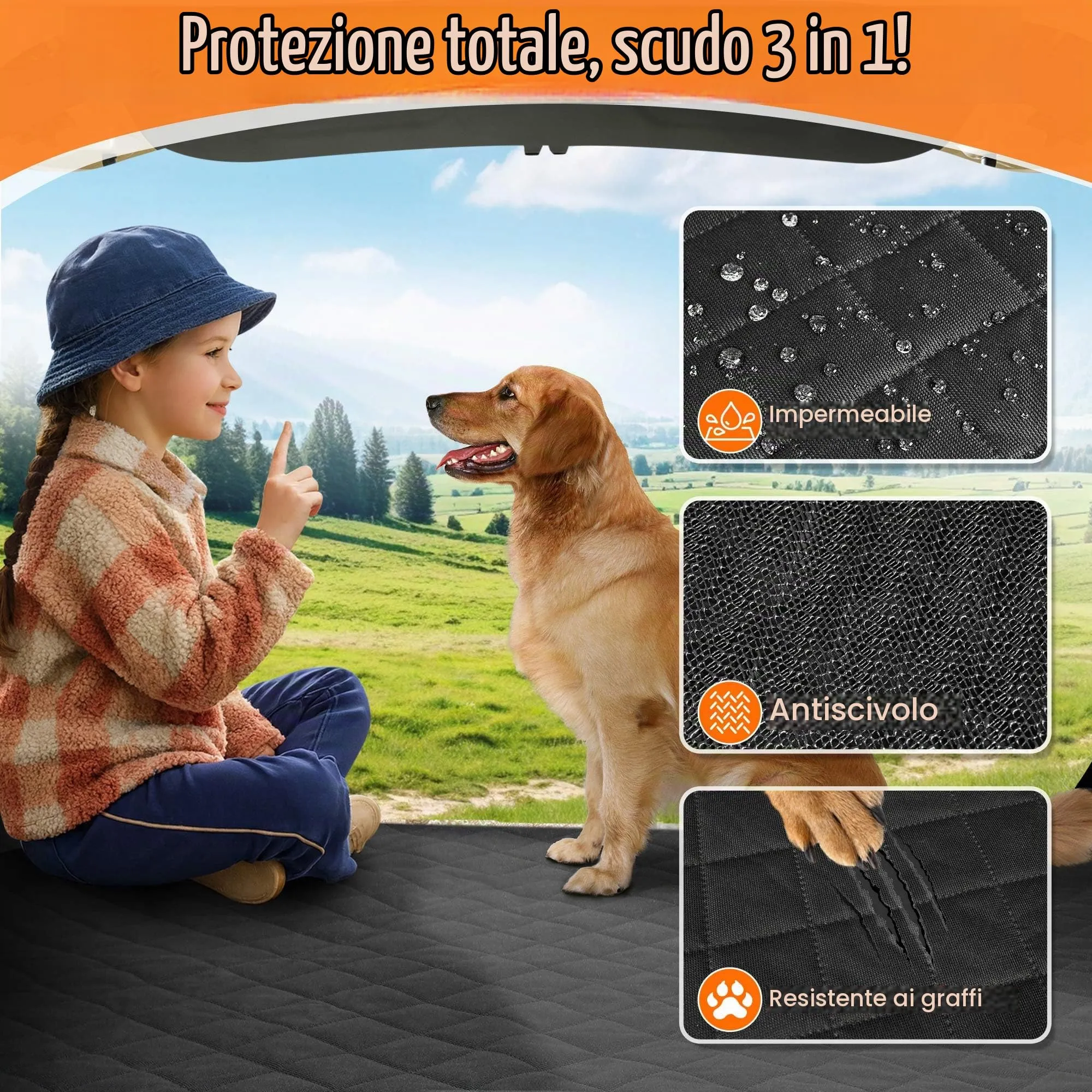 TORVEN Telo Auto per Cani - Telo Bagagliaio Auto Per cani con Protezione Laterale e Paraurti,Impermeabile & Antiscivolo & Graffi & Resistente,Telo Cane Auto Bagagliaio Facile da Pulire - immagine 2