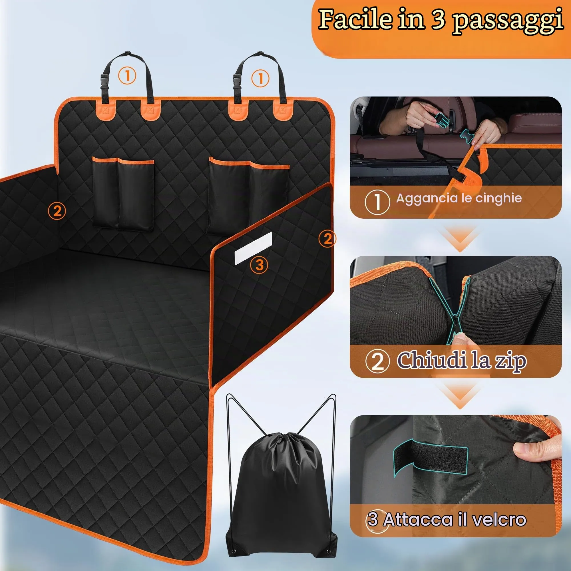 TORVEN Telo Auto per Cani - Telo Bagagliaio Auto Per cani con Protezione Laterale e Paraurti,Impermeabile & Antiscivolo & Graffi & Resistente,Telo Cane Auto Bagagliaio Facile da Pulire - immagine 5