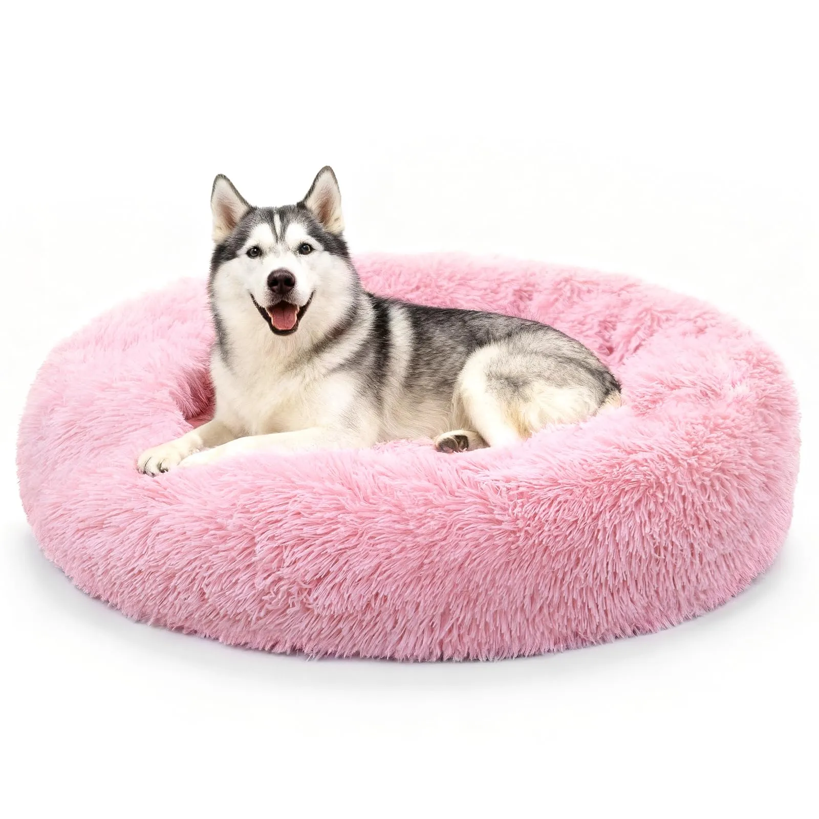 Letto per Cani Medi 80 cm Rotondo Lavabile con Peluche Morbida, Rosa - immagine 1