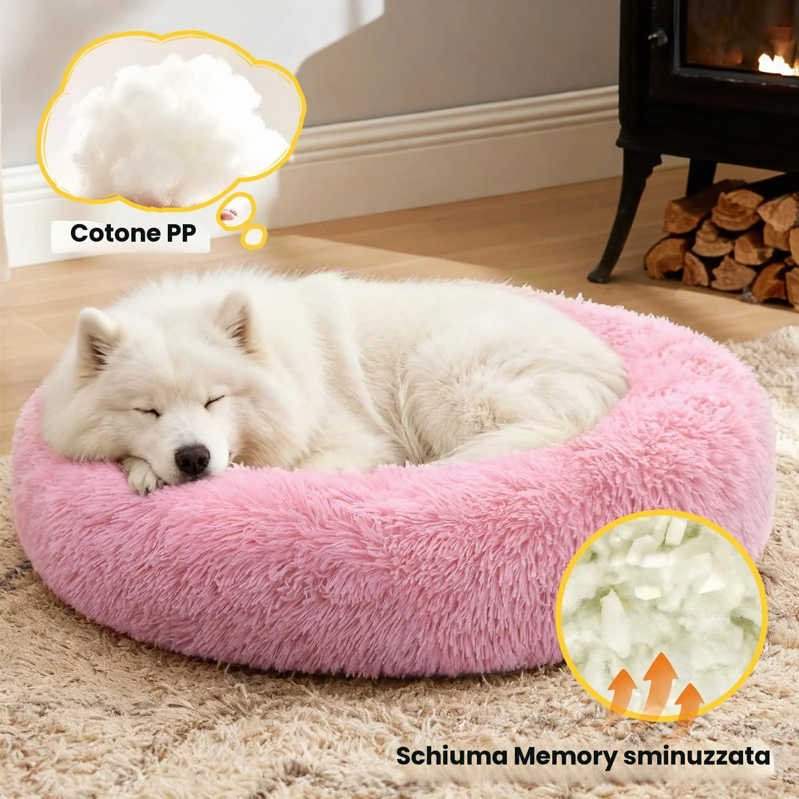 Letto per Cani Medi 80 cm Rotondo Lavabile con Peluche Morbida, Rosa - immagine 2