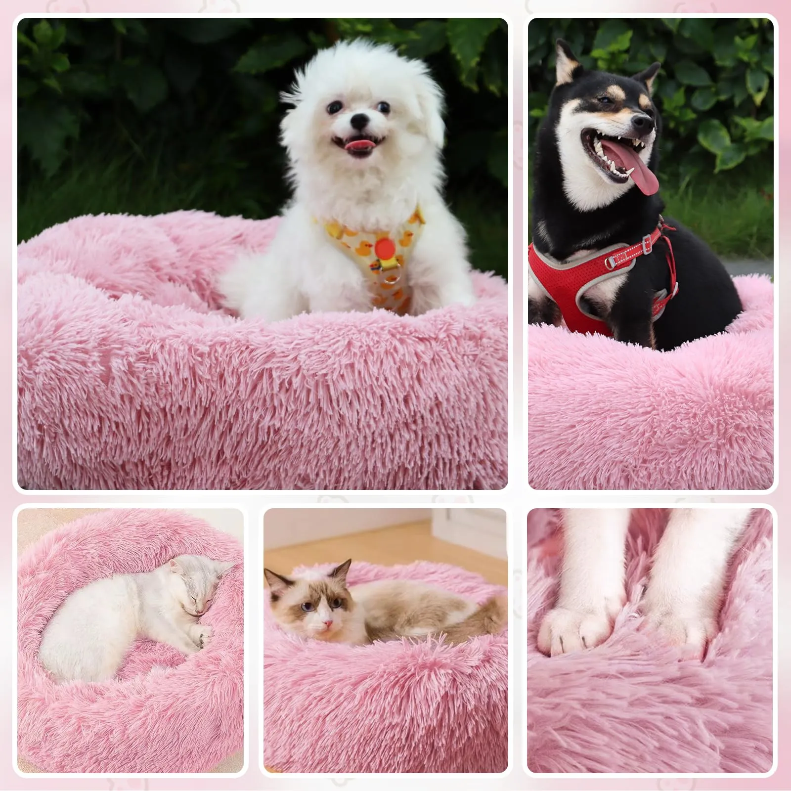 Letto per Cani Medi 80 cm Rotondo Lavabile con Peluche Morbida, Rosa - immagine 5