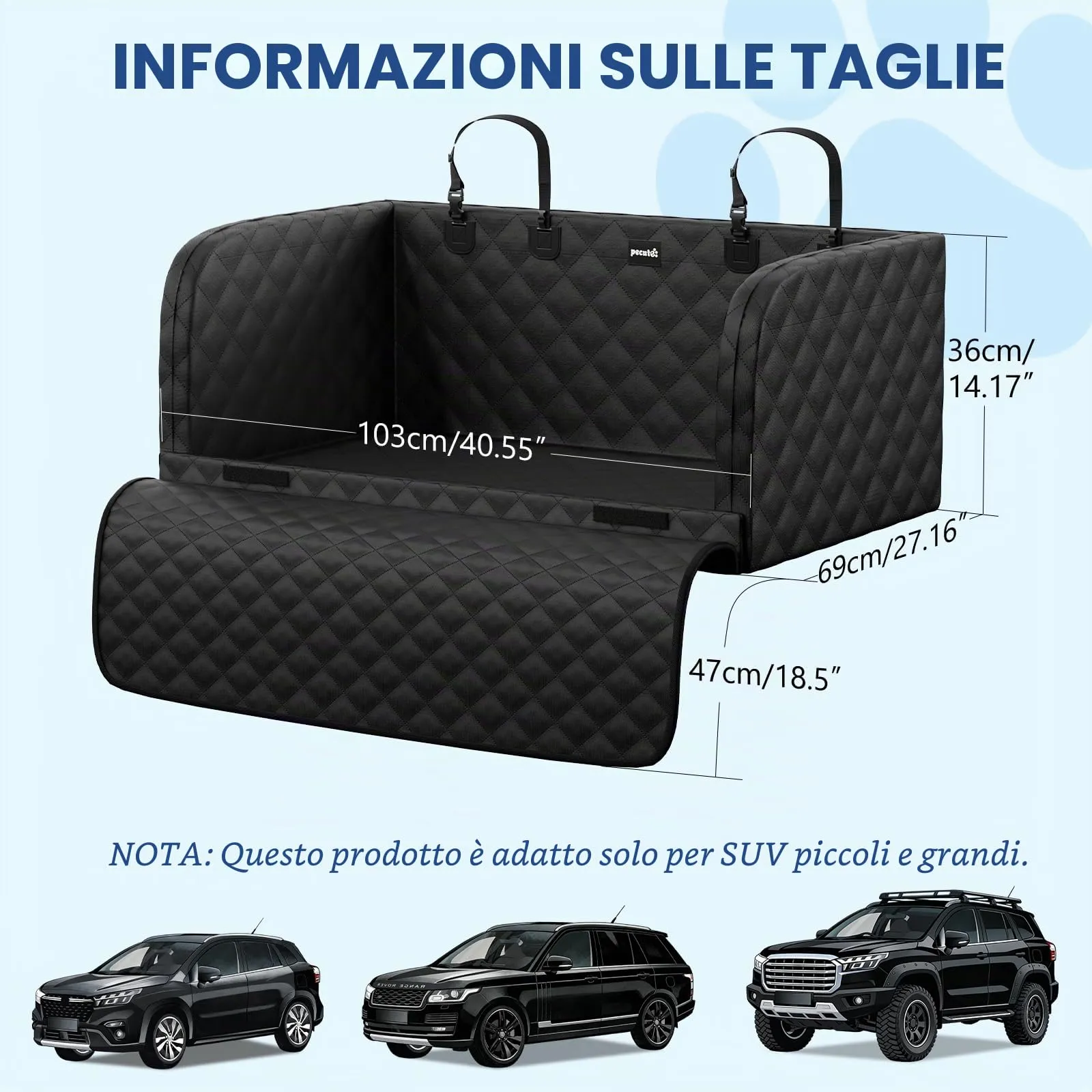Pecute Telo Auto per Cani Protezione Bagagliaio Copertura, Protezione anticollisione in spugna, Telo Cane Auto Bagagliaio per SUV - immagine 7