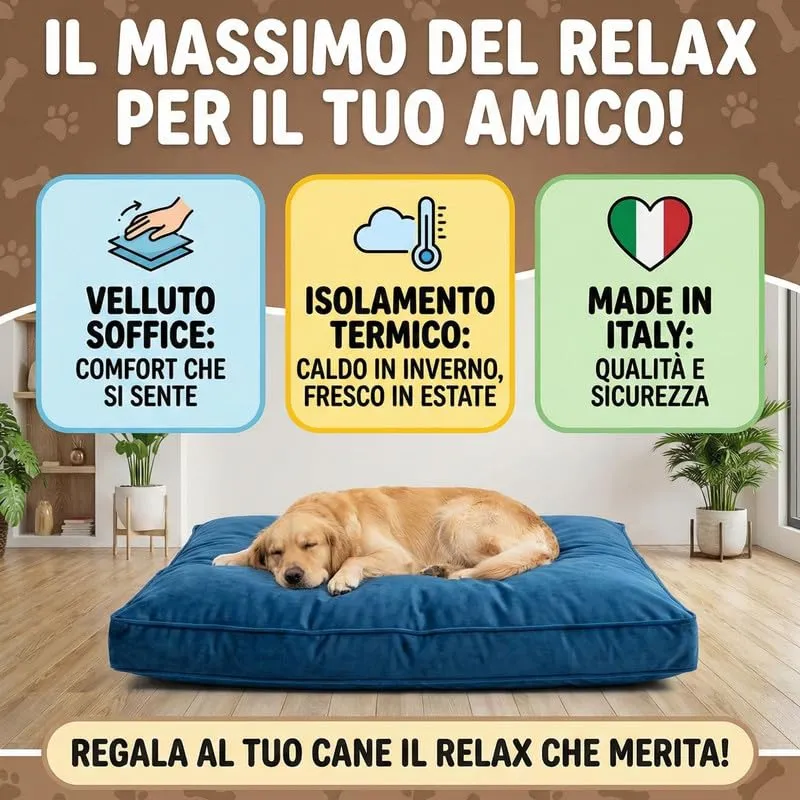 HAPPYRELAX - Cuscino per Cani Taglia Media Piccola in Velluto Pregiato (85x60cm, h15cm) Cuccia Cane Interno Imbottita in Fiocco di Poliestere, Cuscino Cane Lavabile, Cucce Made in Italy (Rosa) - immagine 2