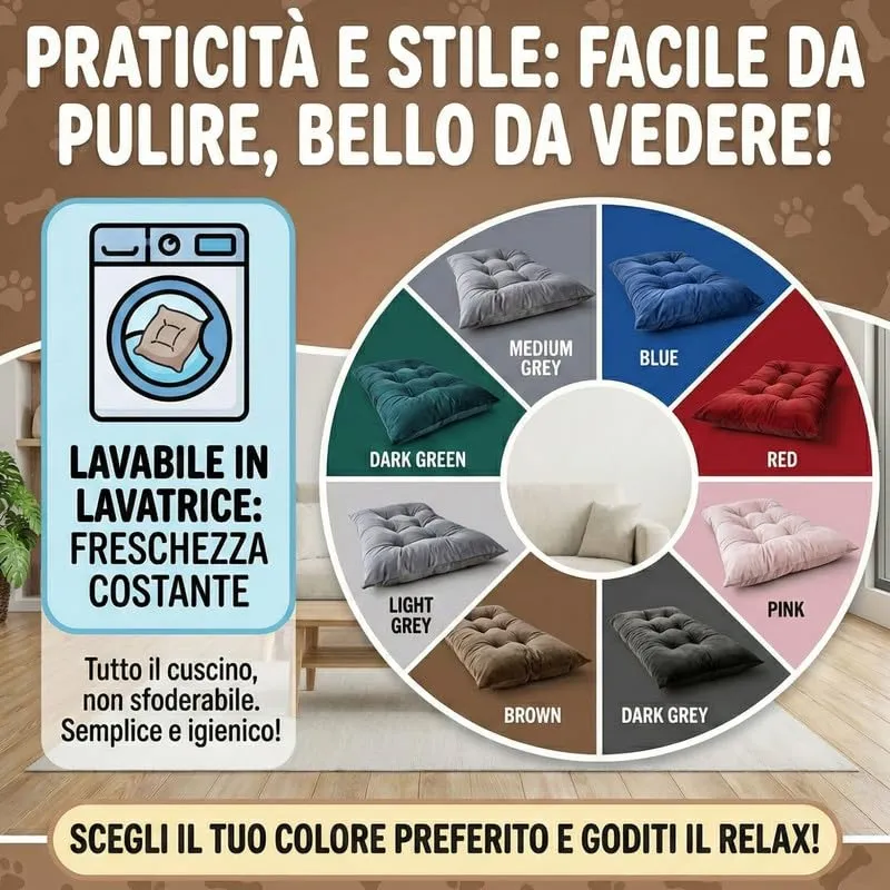 HAPPYRELAX - Cuscino per Cani Taglia Media Piccola in Velluto Pregiato (85x60cm, h15cm) Cuccia Cane Interno Imbottita in Fiocco di Poliestere, Cuscino Cane Lavabile, Cucce Made in Italy (Rosa) - immagine 3