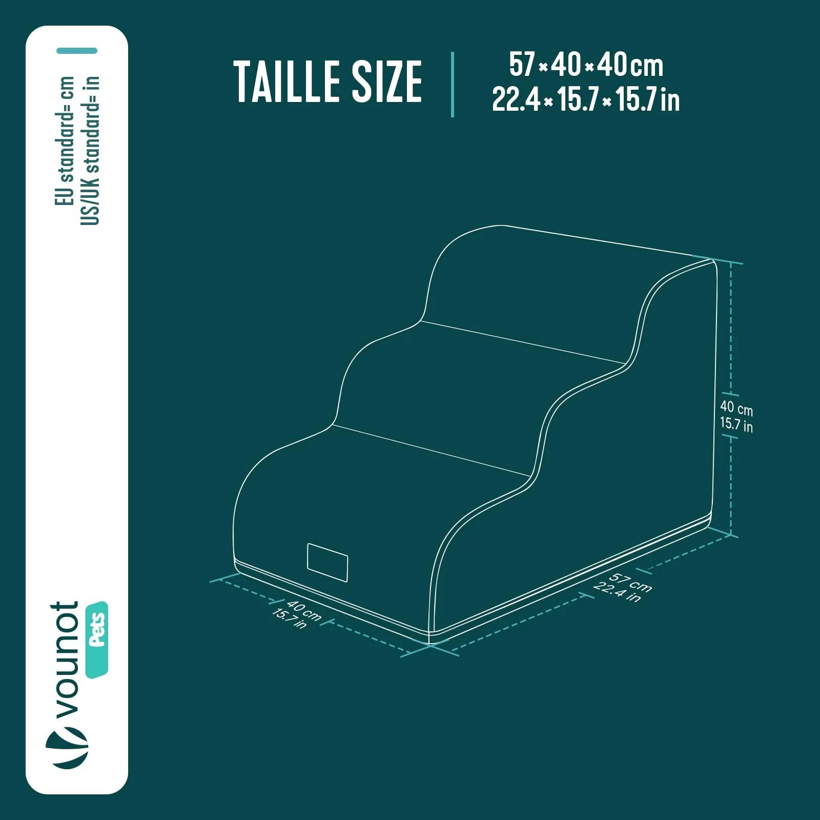 VOUNOT® Scaletta per Cani a 3 Gradini, Scala per Animali Antiscivolo in Schiuma ad Alta Densità con Maniglia, Sfoderabile e Lavabile, Accesso a Divano e Letto per Cani Piccoli o Anziani, Beige - immagine 3