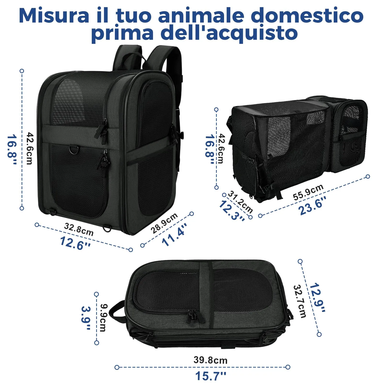 Apollo Walker Mochila extensible para gatos y perros negra Nero - immagine 2
