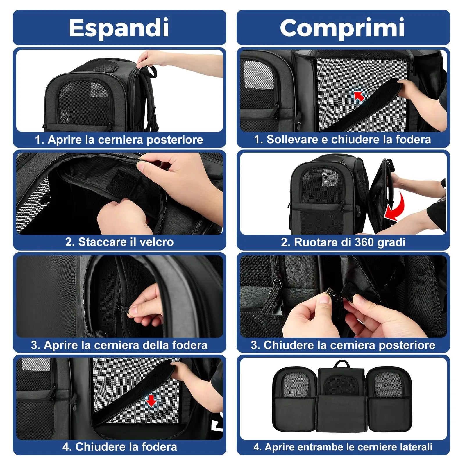 Apollo Walker Mochila extensible para gatos y perros negra Nero - immagine 3