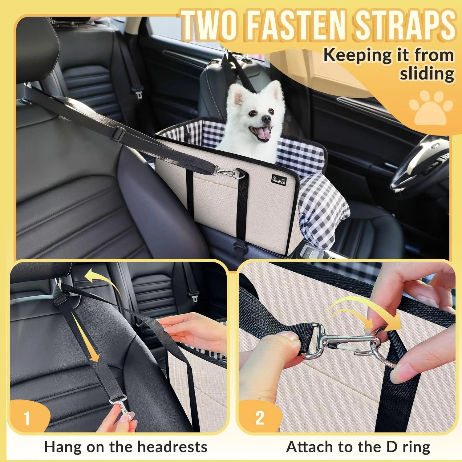 SlowTon Seggiolino Auto per Cani Console, Seggiolino Rialzato per Animali con Cintura di Sicurezza e Cuscini Morbidi, Consolle Centrale Anti-Crollo con Supporto Staccabile, Trasportini Portatili - immagine 2
