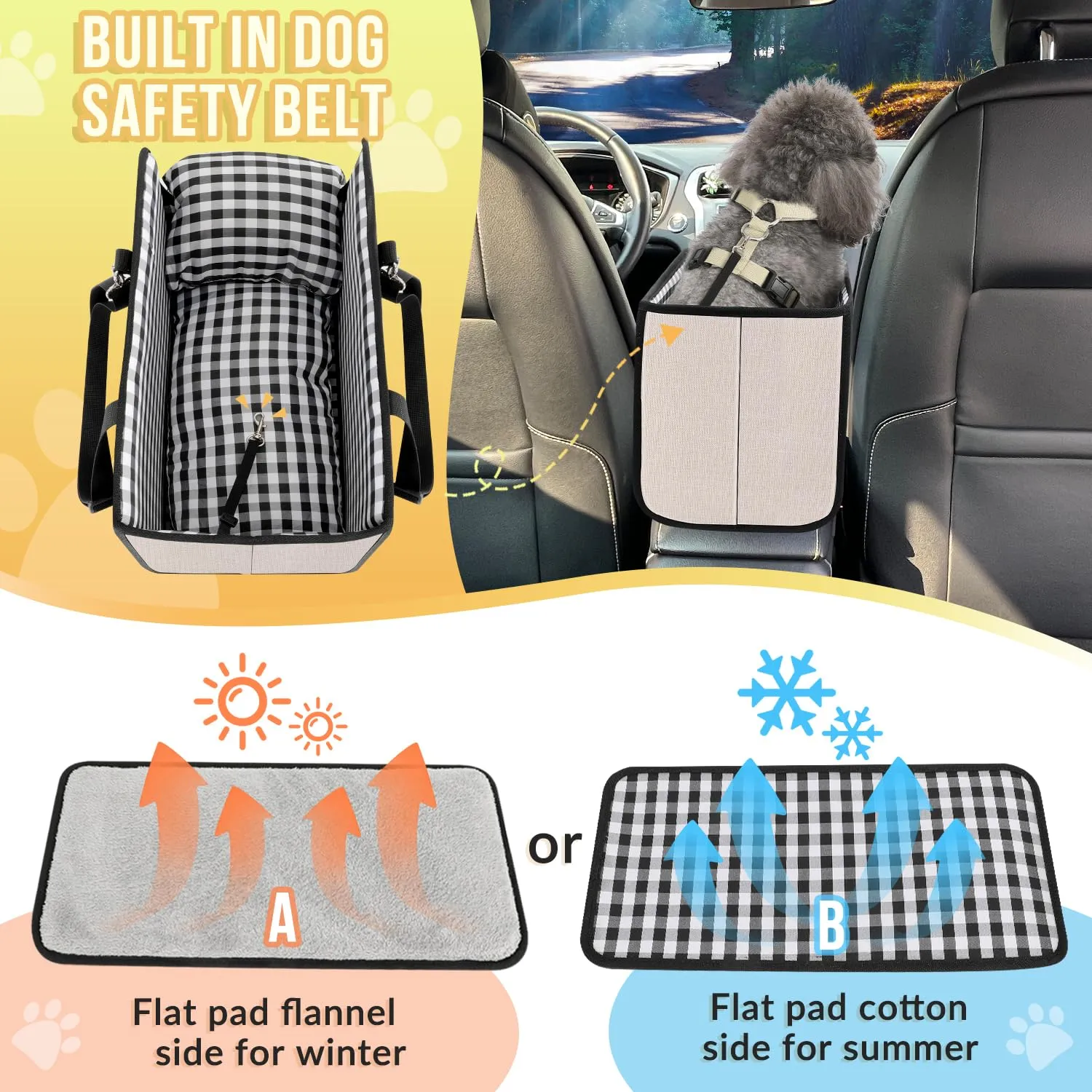 SlowTon Seggiolino Auto per Cani Console, Seggiolino Rialzato per Animali con Cintura di Sicurezza e Cuscini Morbidi, Consolle Centrale Anti-Crollo con Supporto Staccabile, Trasportini Portatili - immagine 5