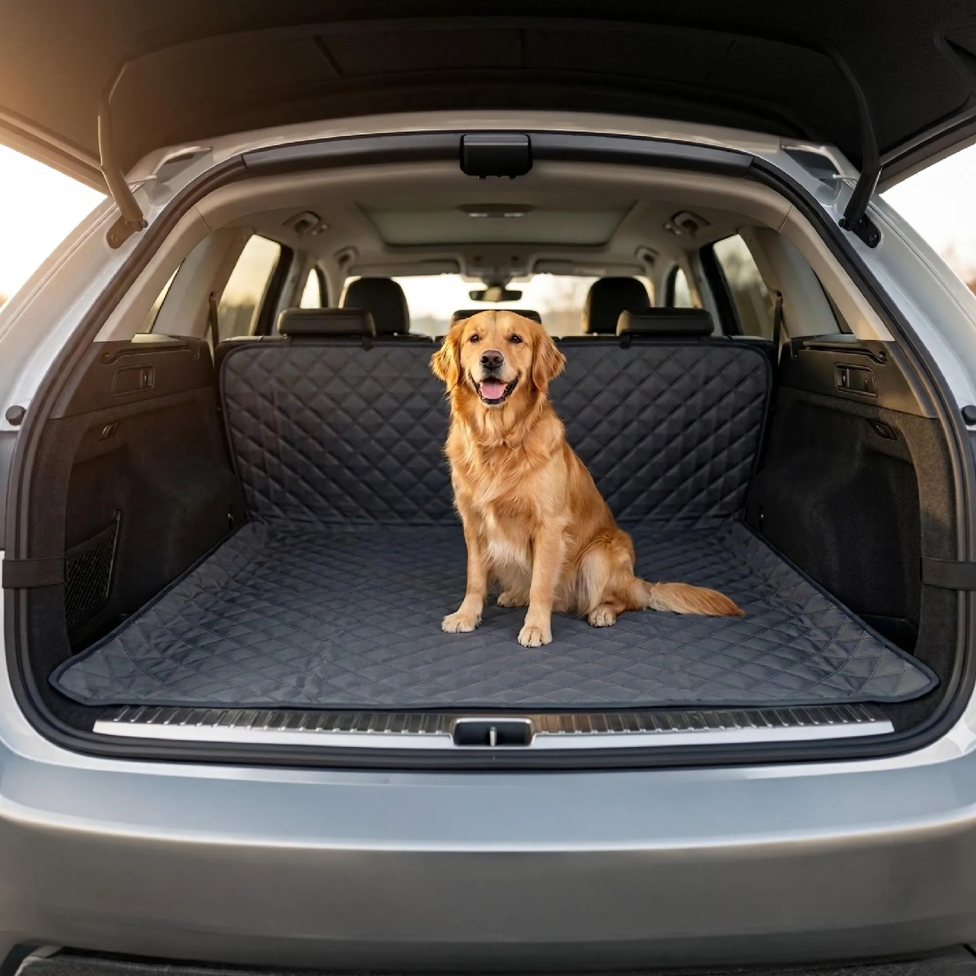 Copri Sedile Auto per Cani Impermeabile e Antigraffio 147x127 cm, Protezione Sedili Posteriori e Bagagliaio Universale per SUV e Auto, Telo Coprisedile Trapuntato Multifunzionale Grigio - immagine 1