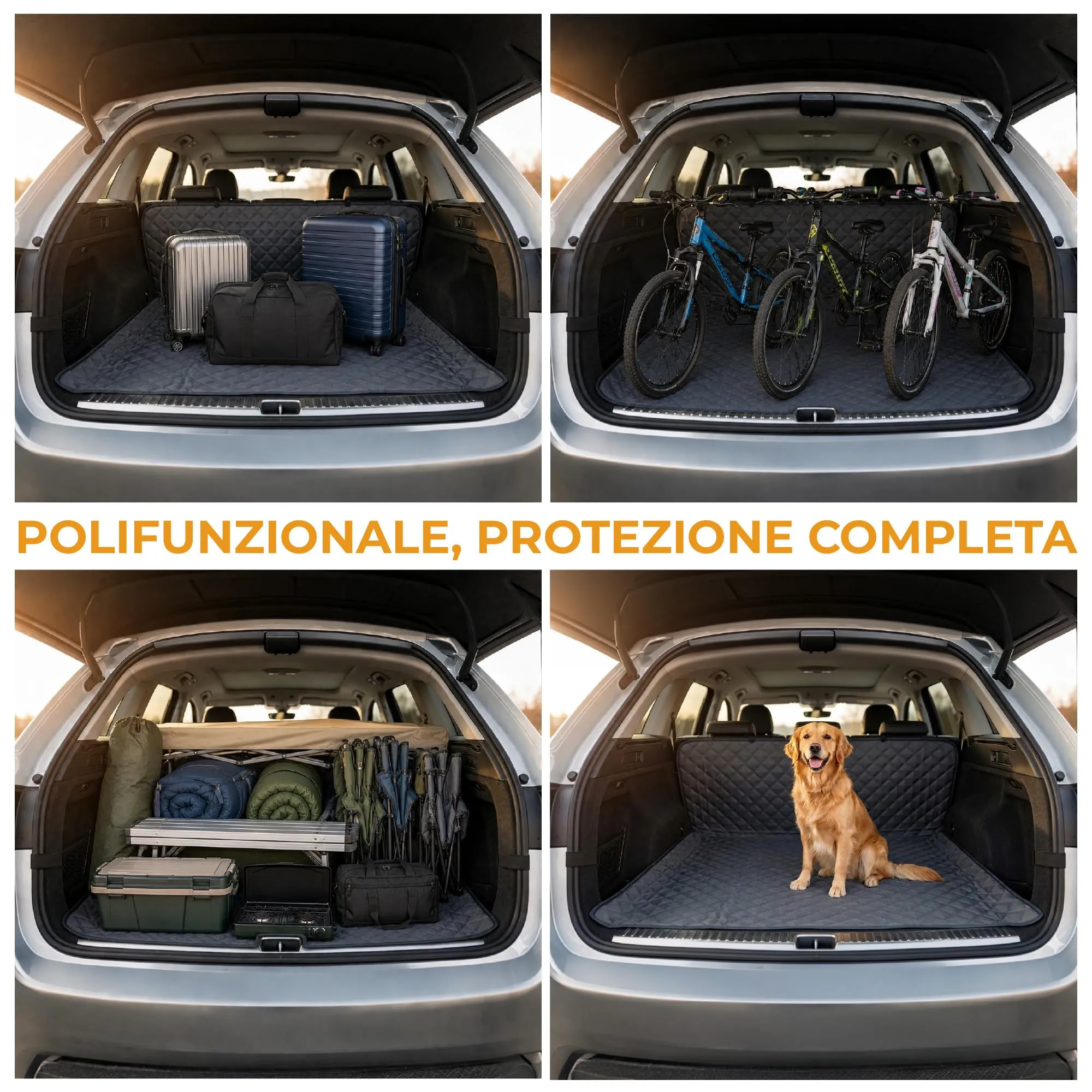 Copri Sedile Auto per Cani Impermeabile e Antigraffio 147x127 cm, Protezione Sedili Posteriori e Bagagliaio Universale per SUV e Auto, Telo Coprisedile Trapuntato Multifunzionale Grigio - immagine 3