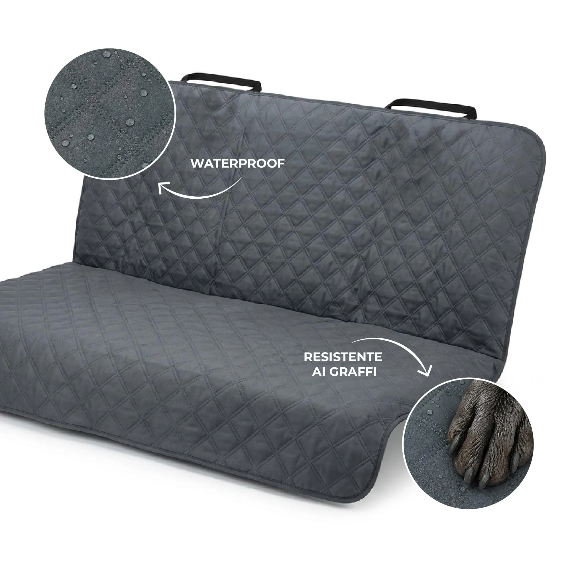 Copri Sedile Auto per Cani Impermeabile e Antigraffio 147x127 cm, Protezione Sedili Posteriori e Bagagliaio Universale per SUV e Auto, Telo Coprisedile Trapuntato Multifunzionale Grigio - immagine 5