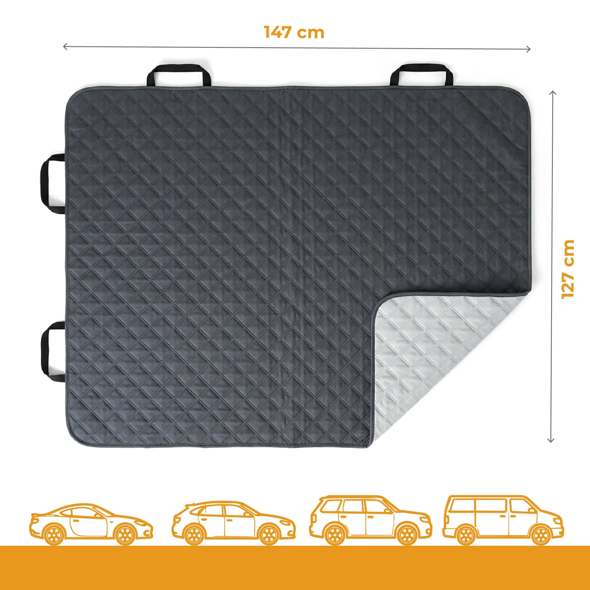 Copri Sedile Auto per Cani Impermeabile e Antigraffio 147x127 cm, Protezione Sedili Posteriori e Bagagliaio Universale per SUV e Auto, Telo Coprisedile Trapuntato Multifunzionale Grigio - immagine 6