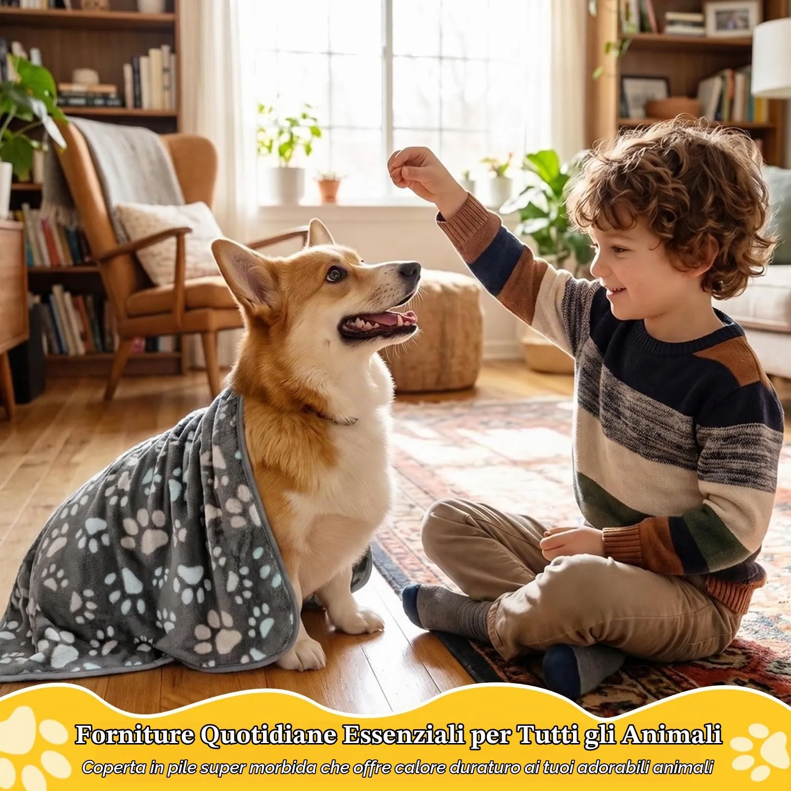 HOTUT 3 Pezzi Coperta per Cane Gatto Lavabile Soffice Durevole,52x76CM,Cammello,Azzurro Cielo,Grigio,Graziosa Coperta Cane con Impronte di Zampe in Soffice Pile per CaniGatti,Conigli - immagine 4