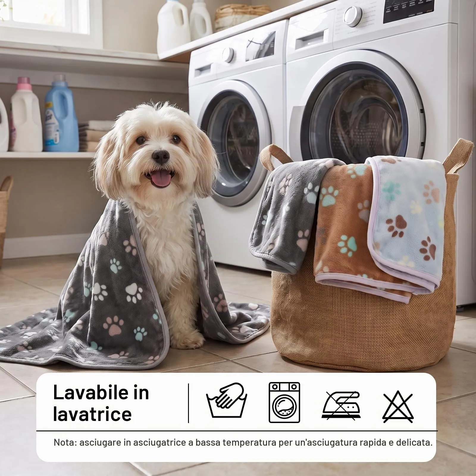 HOTUT 3 Pezzi Coperta per Cane Gatto Lavabile Soffice Durevole,52x76CM,Cammello,Azzurro Cielo,Grigio,Graziosa Coperta Cane con Impronte di Zampe in Soffice Pile per CaniGatti,Conigli - immagine 6