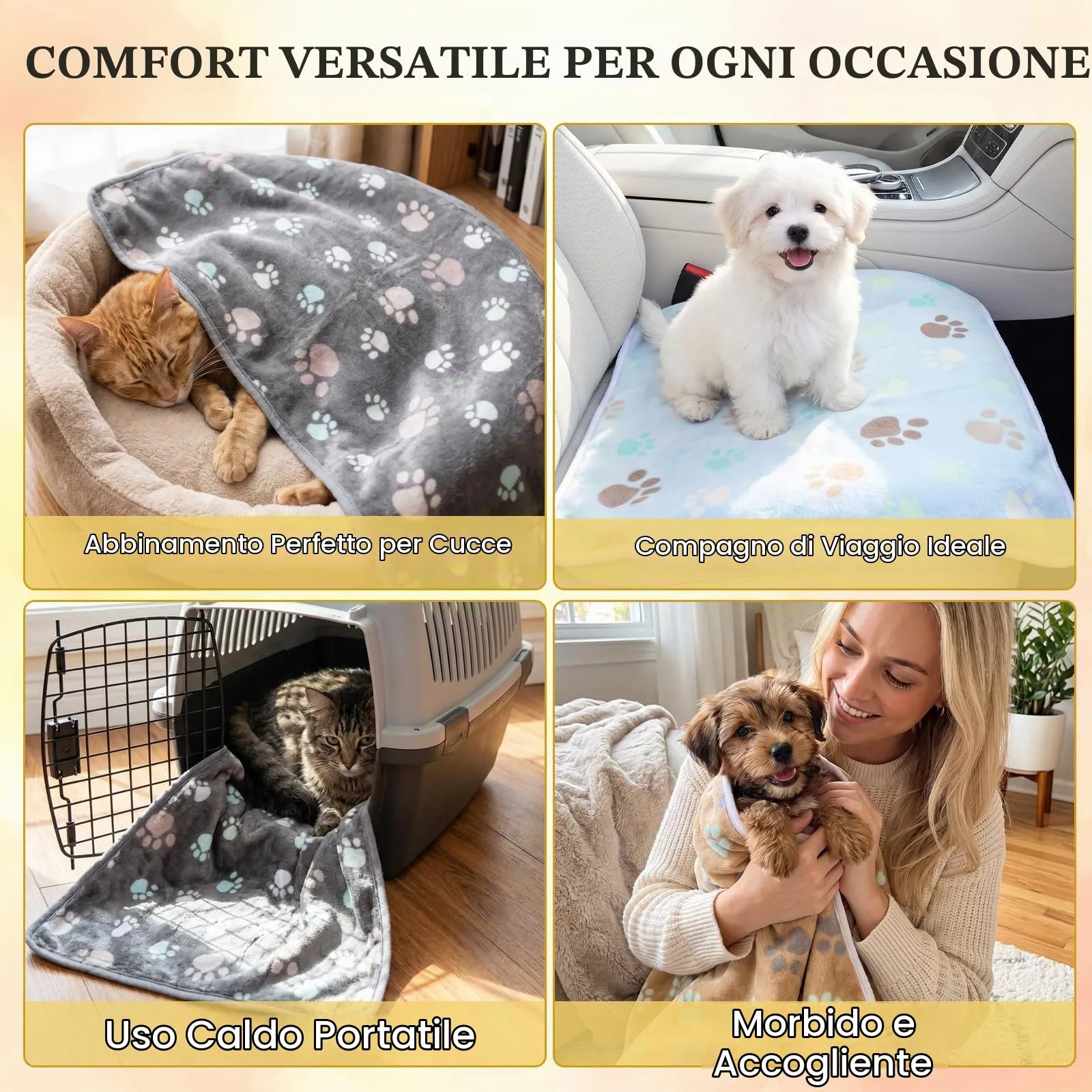 HOTUT 3 Pezzi Coperta per Cane Gatto Lavabile Soffice Durevole,52x76CM,Cammello,Azzurro Cielo,Grigio,Graziosa Coperta Cane con Impronte di Zampe in Soffice Pile per CaniGatti,Conigli - immagine 7