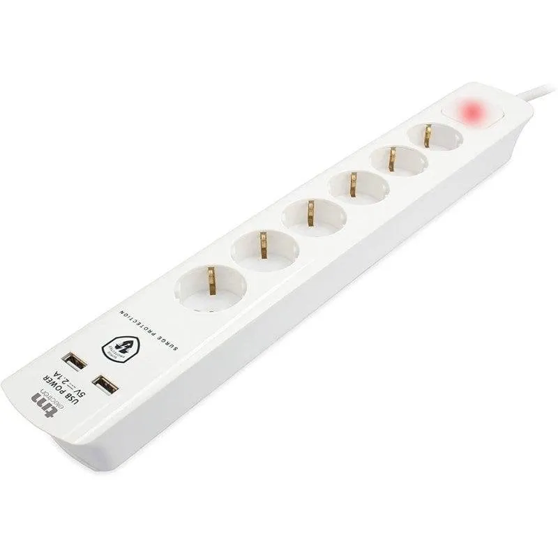 Multipresa TM Electron 6 prese 2 USB protezione sovratensione interruttore 1,4 m - immagine 1