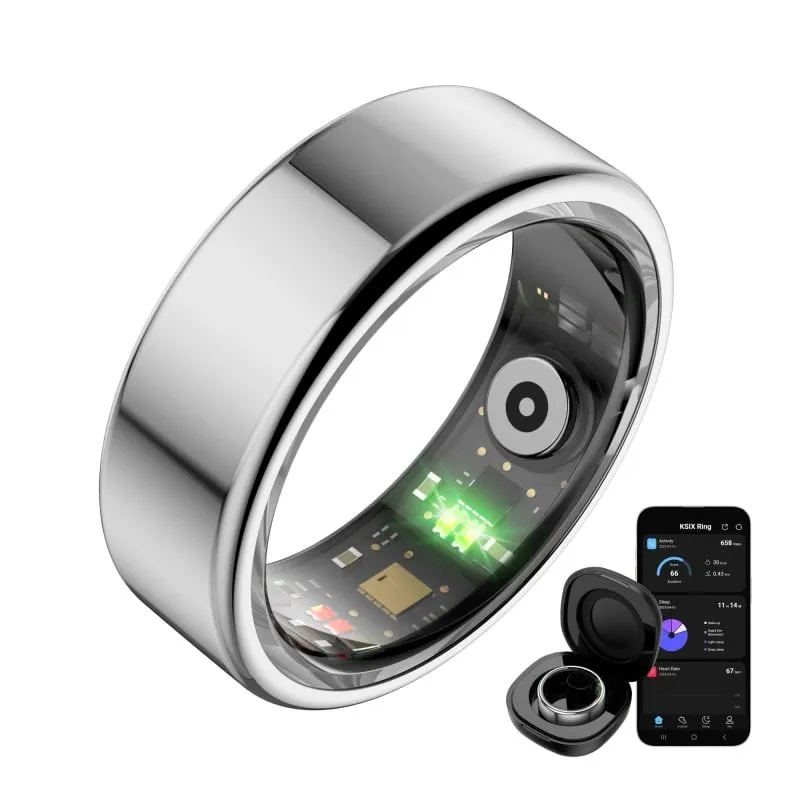 Ksix Saturn Smart Ring, taglia M, 3 giorni di auto, attività e salute, monitoraggio del sonno, 5 ATM, argento - immagine 1