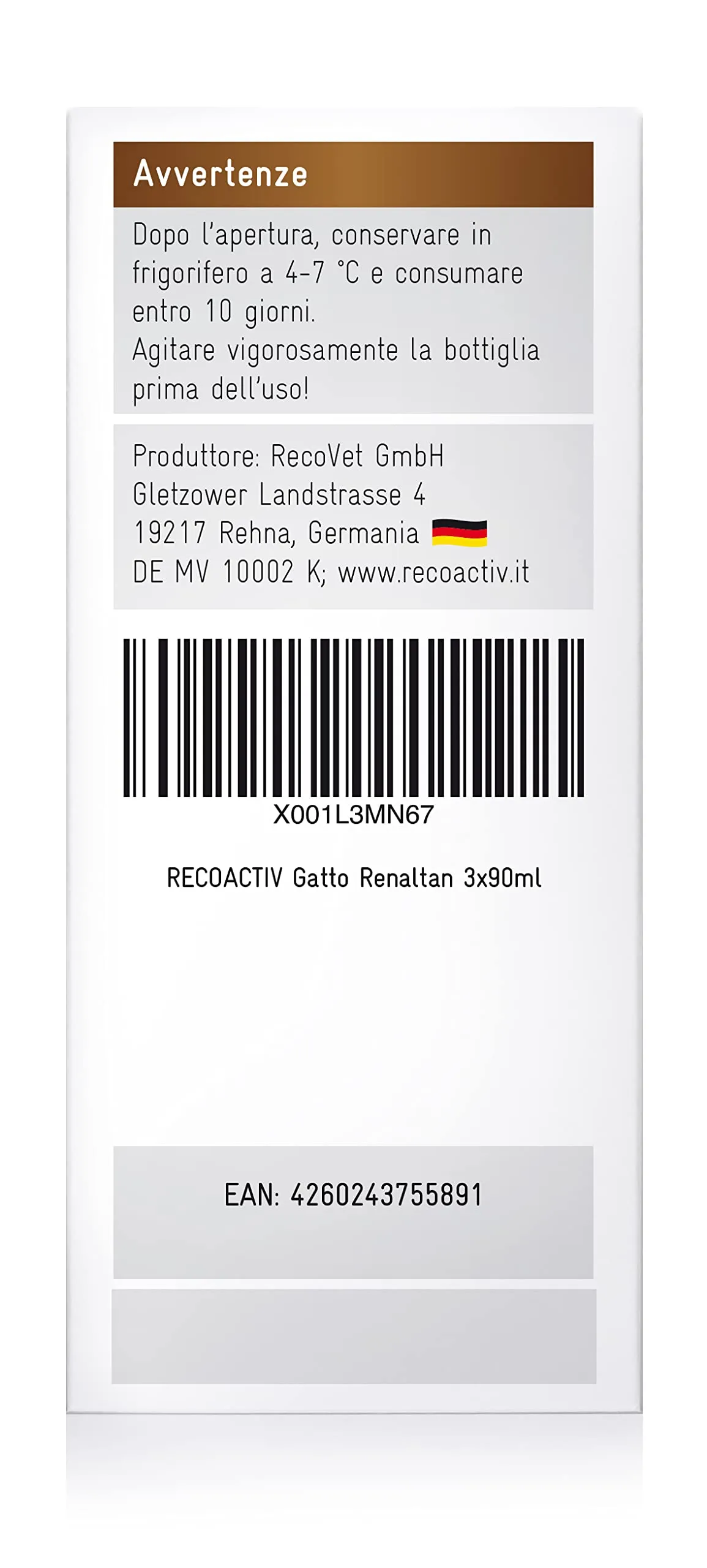 RECOACTIV Tonico Renaltan per Gatti, 3 x 90 ml, integratore Alimentare con chelante di fosfati per ridurre Il Contenuto di fosfato nell’Alimentazione in Caso di insufficienza renale o IRC. - immagine 4