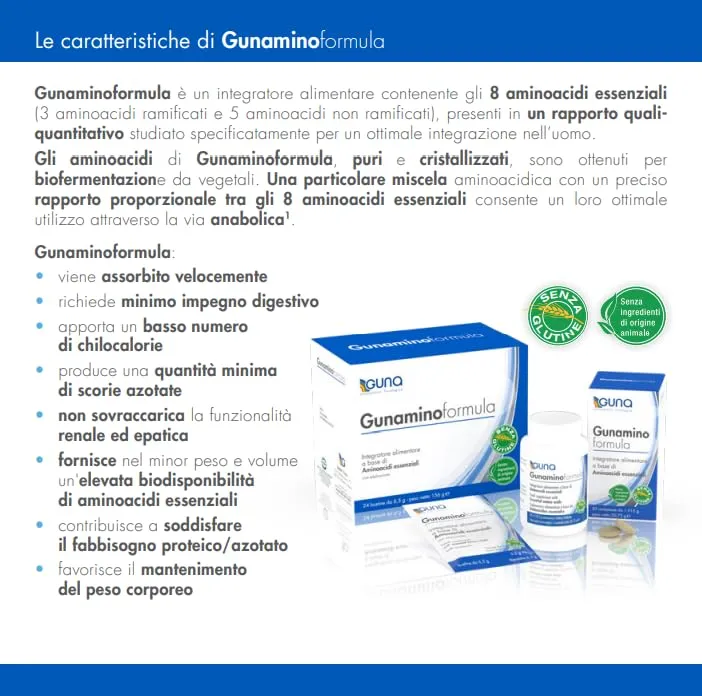 GUNA Gunamino formula 50 Compresse - Integratore Alimentare a Base di Aminoacidi Essenziali - immagine 2