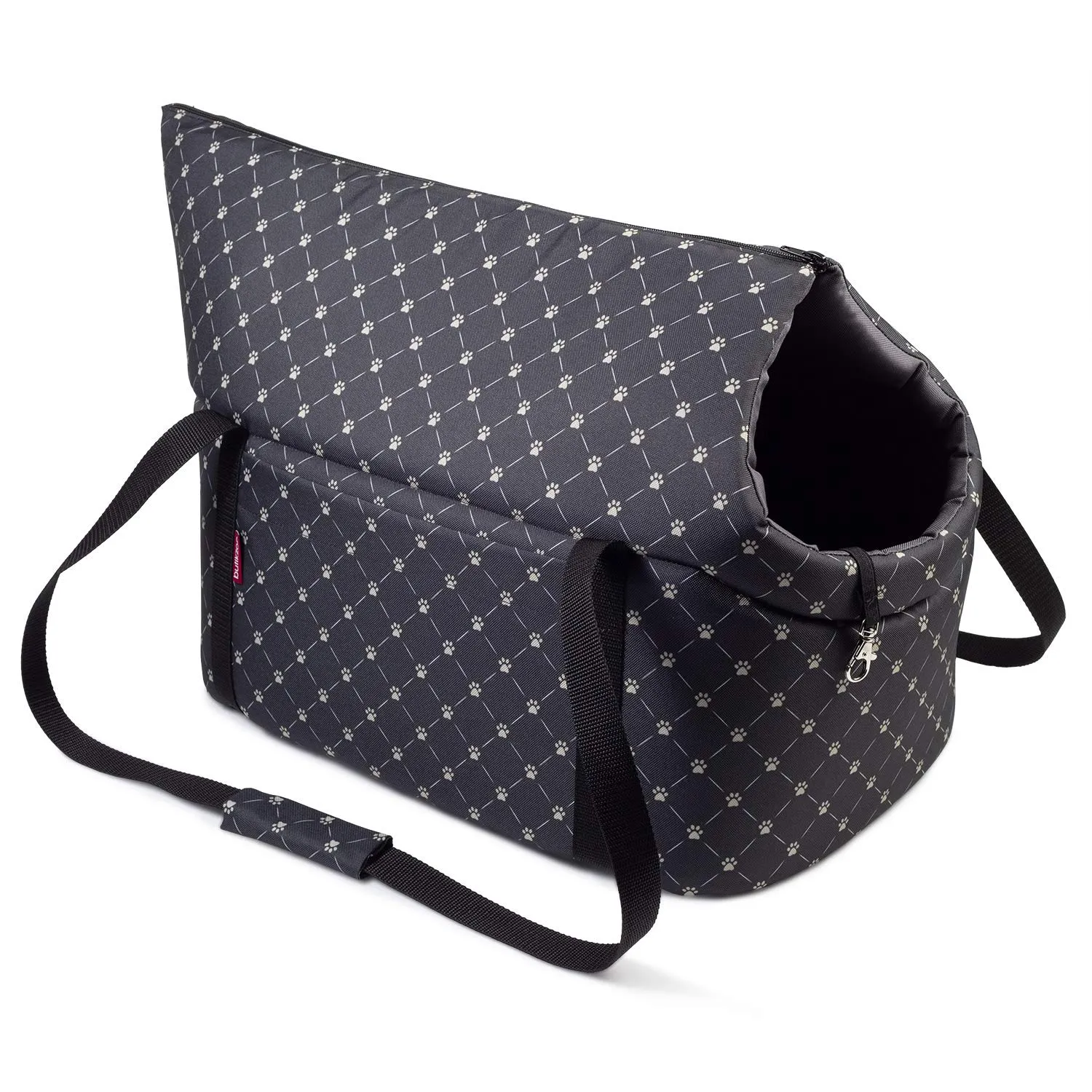 Borsa per cani – nero/motivo: zampe, L fino a 15 kg – Borsa per cani di piccola e media taglia cane, cucciolo, gatto - immagine 1