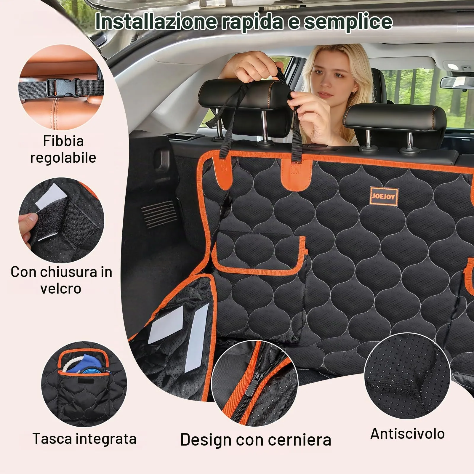 JOEJOY Telo Auto per Cani con Protezione Laterale e Paraurti, Universale Telo Cane Auto, Antiscivolo Impermeabile Resistente ai Graffi, per Telo Cane Auto per Station Wagon, Furgoni e SUV - immagine 3
