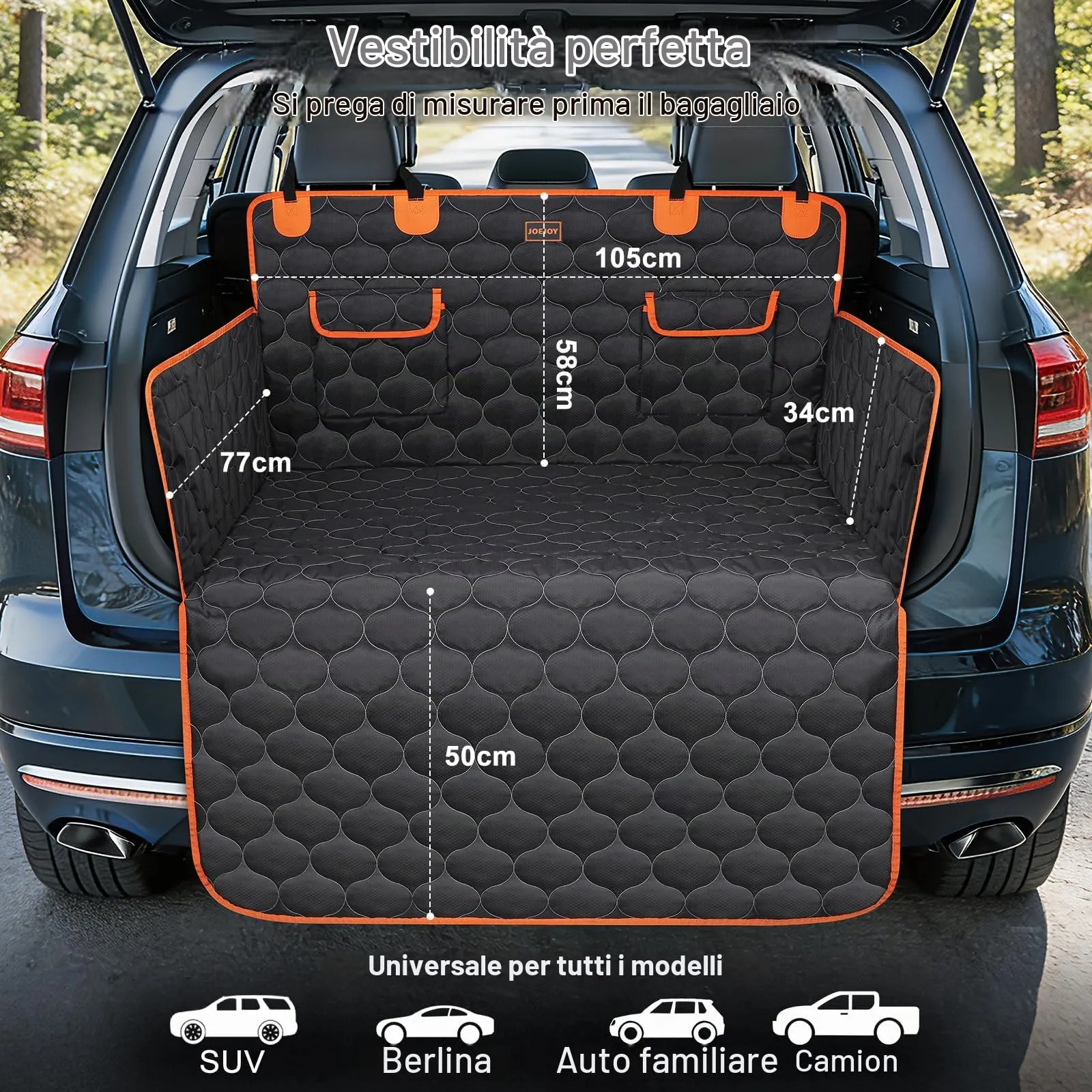 JOEJOY Telo Auto per Cani con Protezione Laterale e Paraurti, Universale Telo Cane Auto, Antiscivolo Impermeabile Resistente ai Graffi, per Telo Cane Auto per Station Wagon, Furgoni e SUV - immagine 5