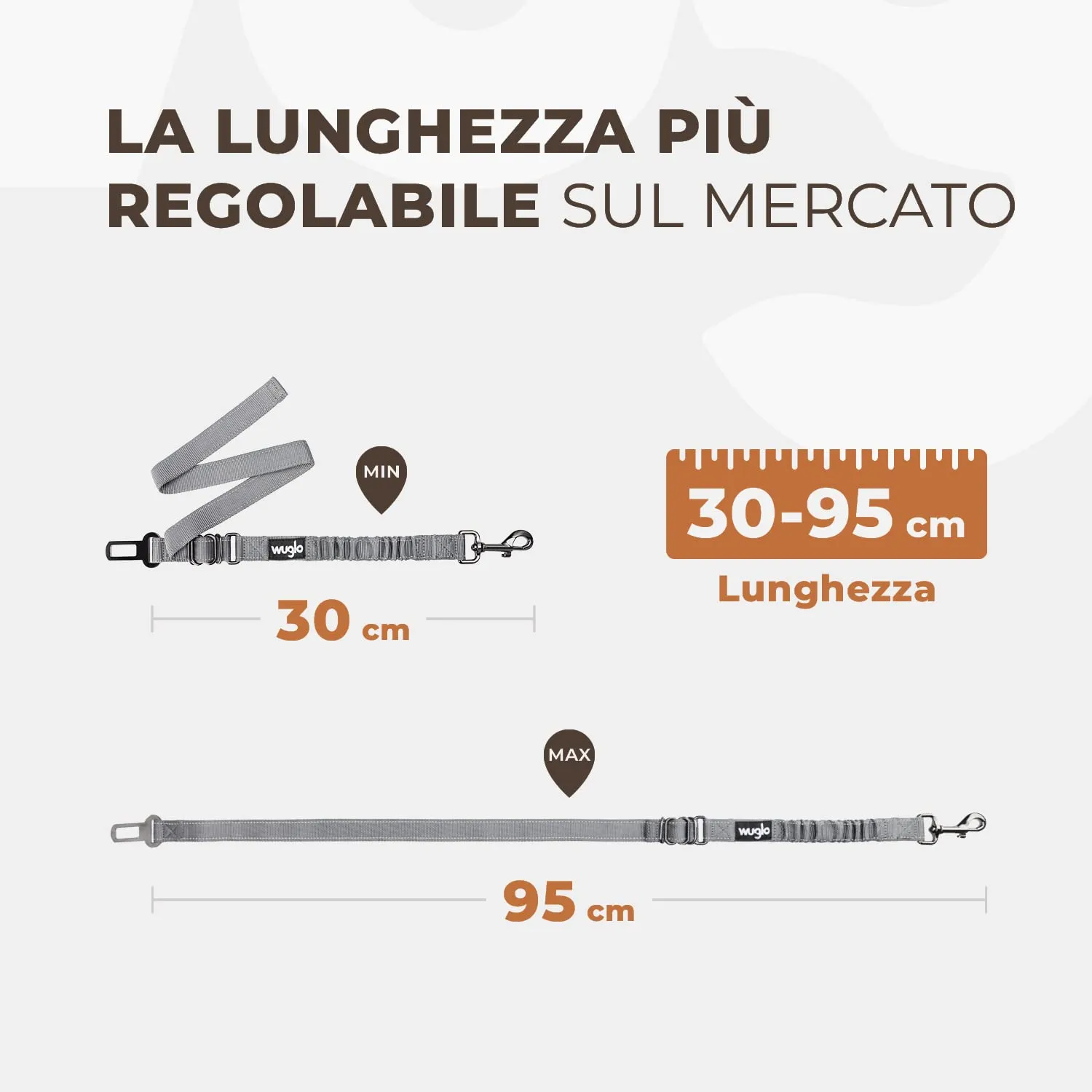 WUGLO Cintura Sicurezza Cani Auto | Lunghezza Regolabile da 30 a 95 cm - immagine 3
