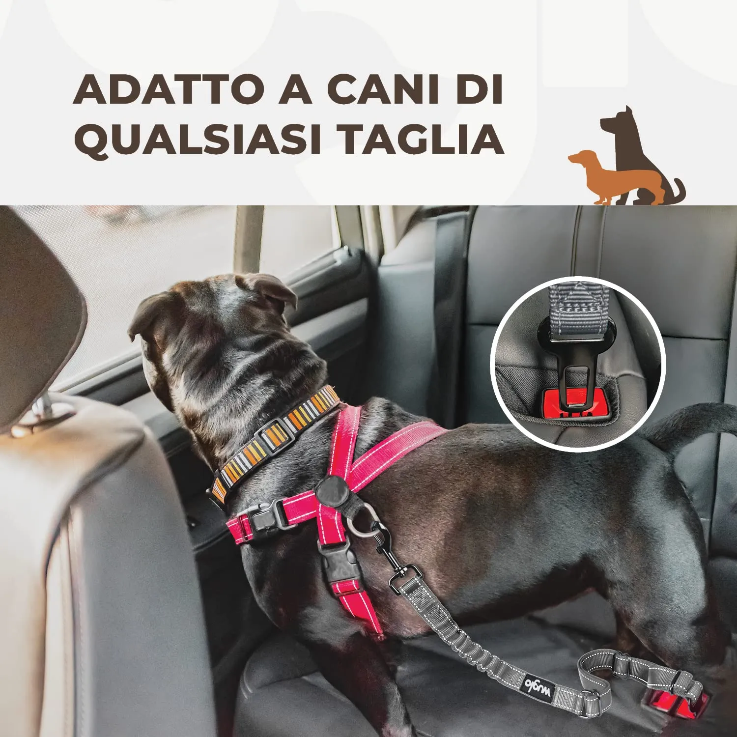 WUGLO Cintura Sicurezza Cani Auto | Lunghezza Regolabile da 30 a 95 cm - immagine 4