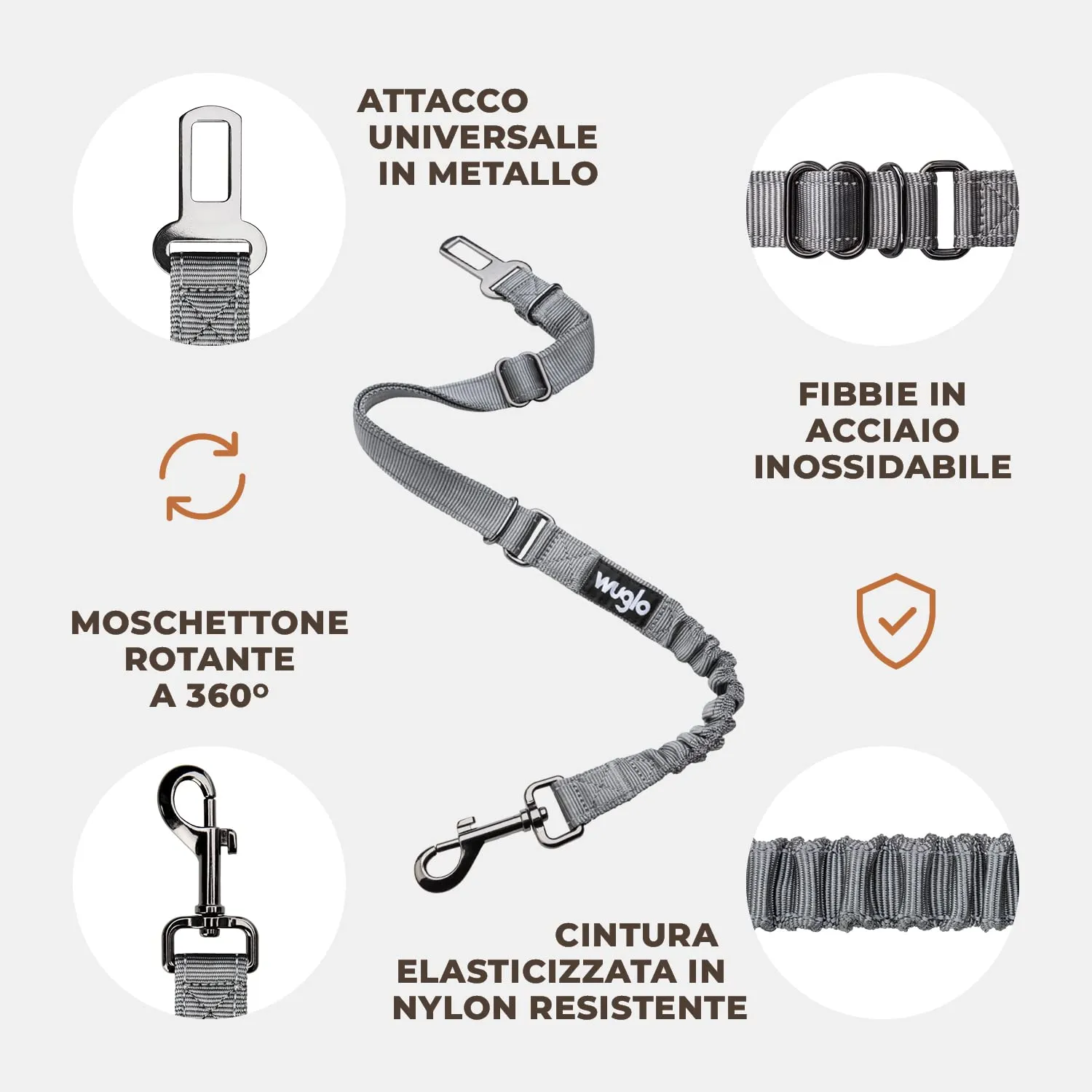 WUGLO Cintura Sicurezza Cani Auto | Lunghezza Regolabile da 30 a 95 cm - immagine 5