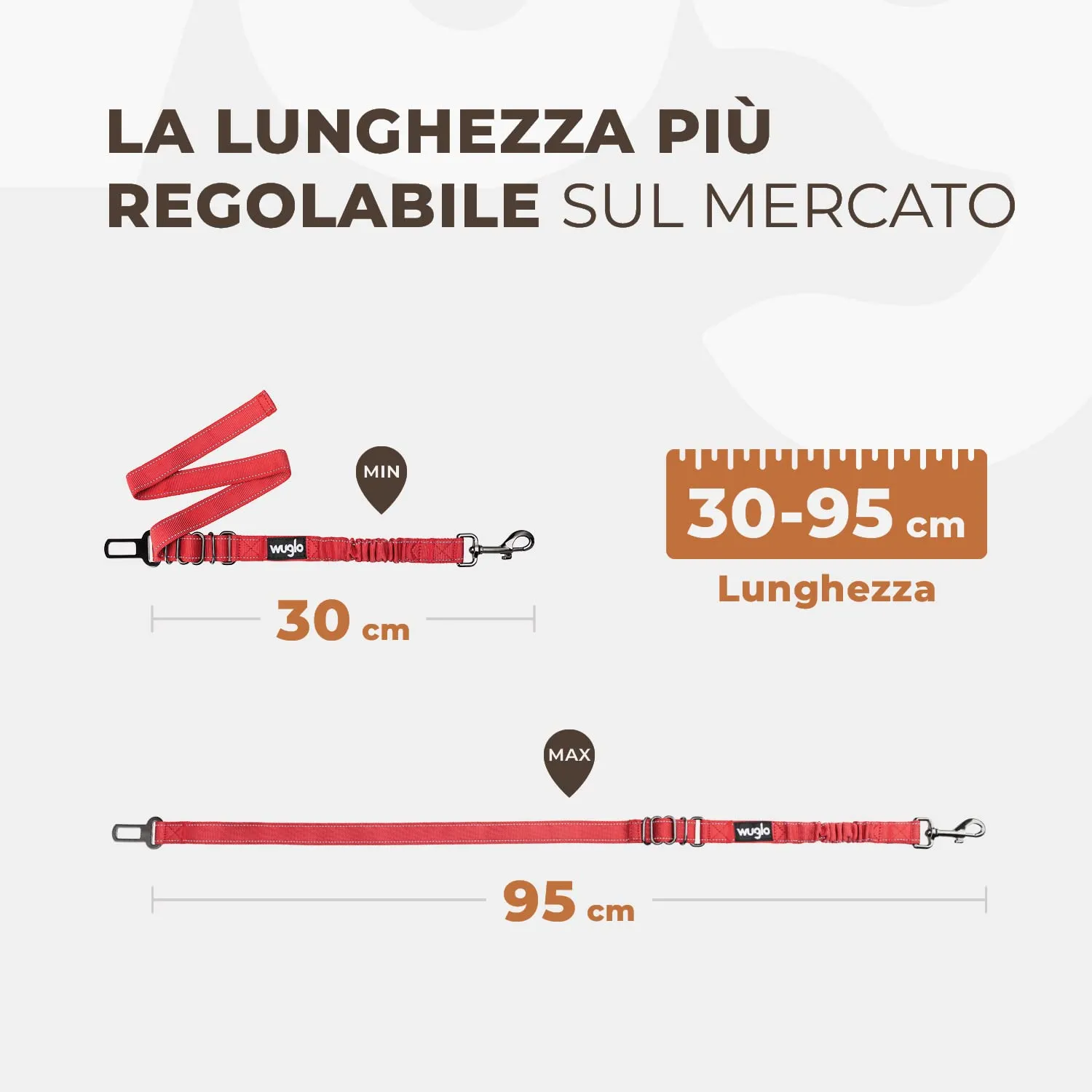 WUGLO Cintura Sicurezza Cani Auto | Lunghezza Regolabile da 30 a 95 cm - immagine 3