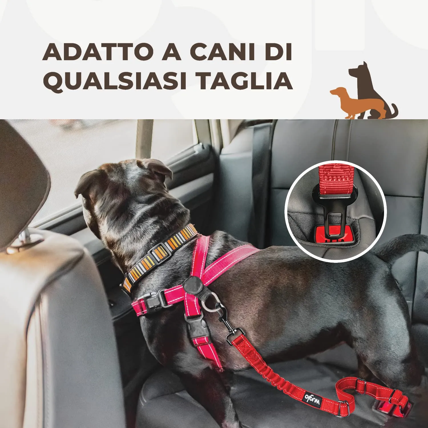 WUGLO Cintura Sicurezza Cani Auto | Lunghezza Regolabile da 30 a 95 cm - immagine 4