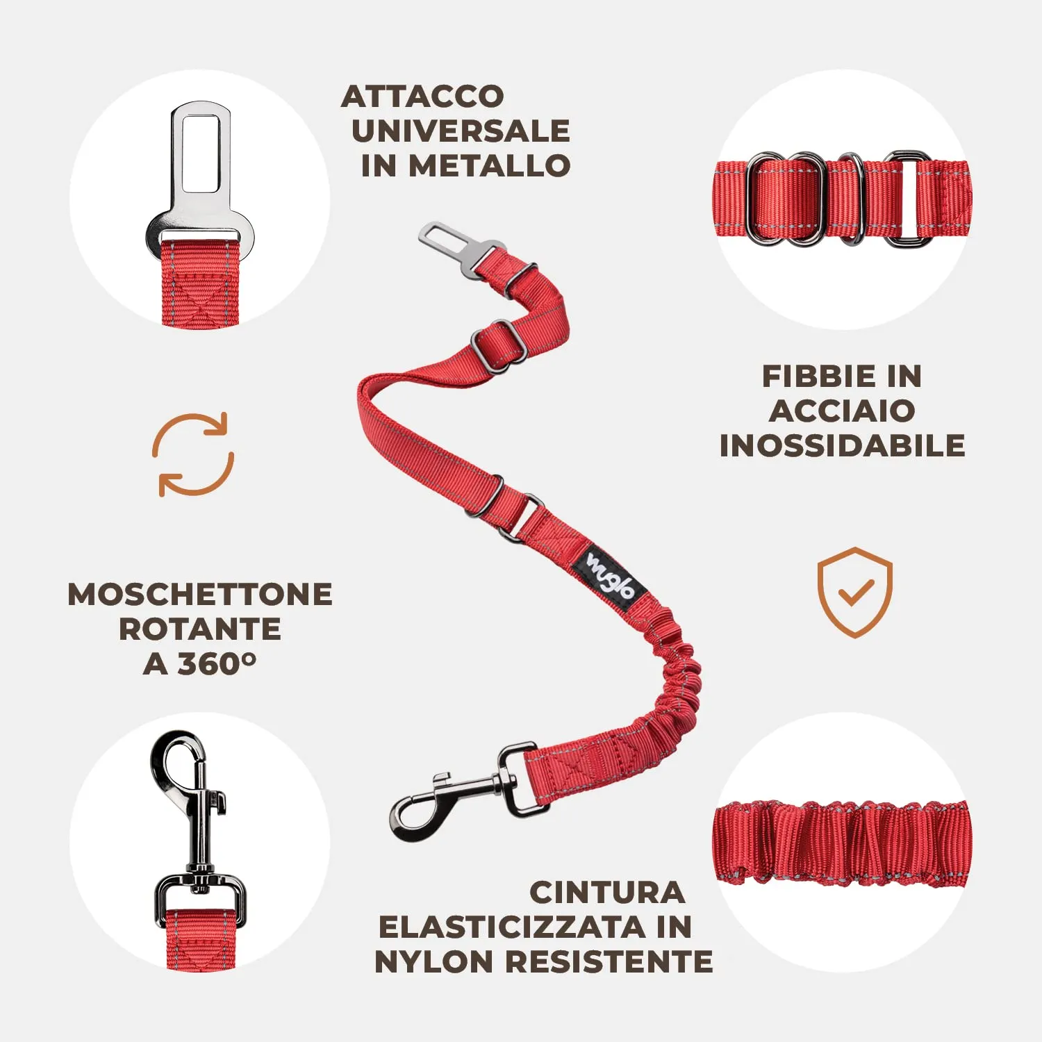 WUGLO Cintura Sicurezza Cani Auto | Lunghezza Regolabile da 30 a 95 cm - immagine 5